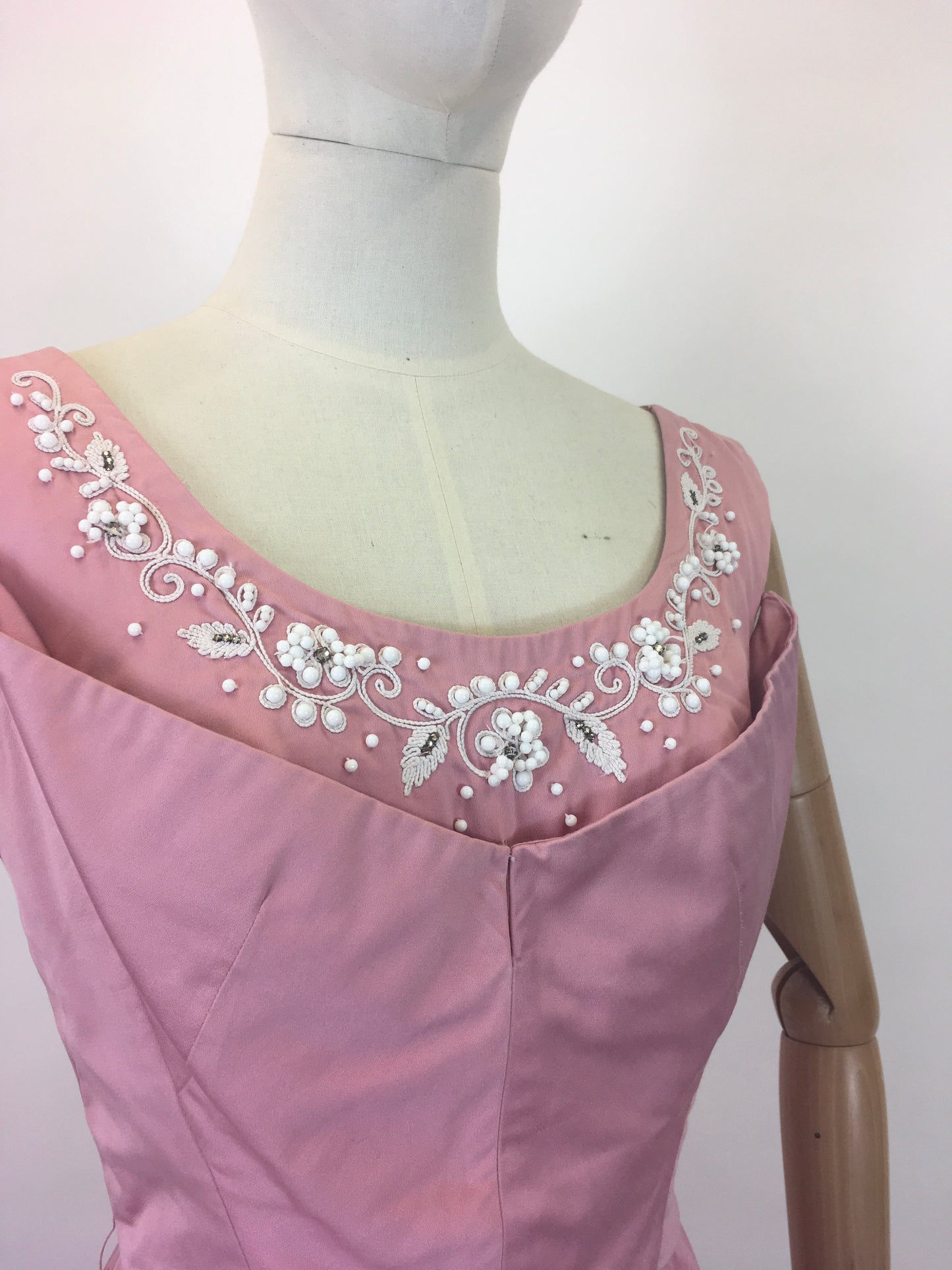 Original 1950's Sensational Dress with Beadwork Detailing - In a Delicate Rosebud Pink