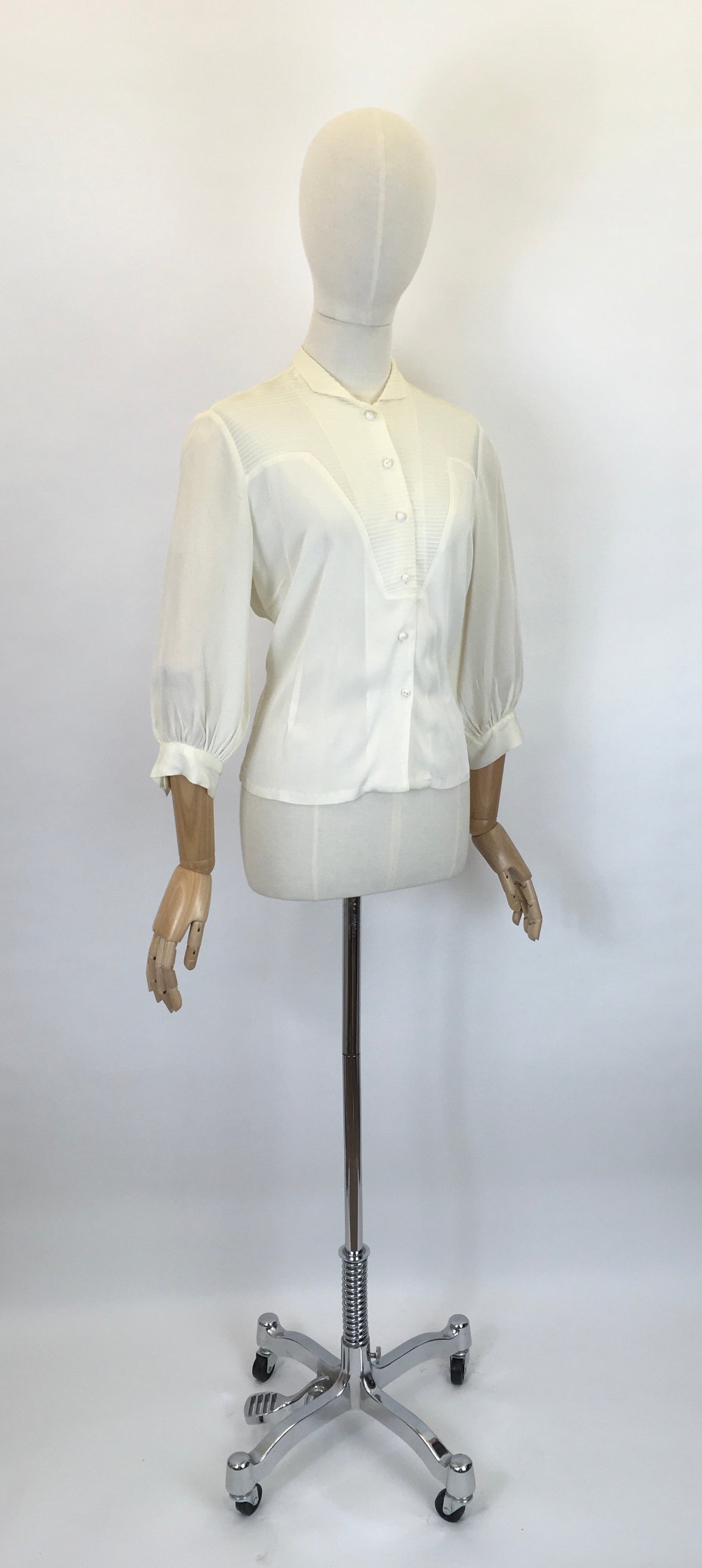 Original Late 1940’s Cream Blouse - With Lovely Pleated Detailing To The Bodice