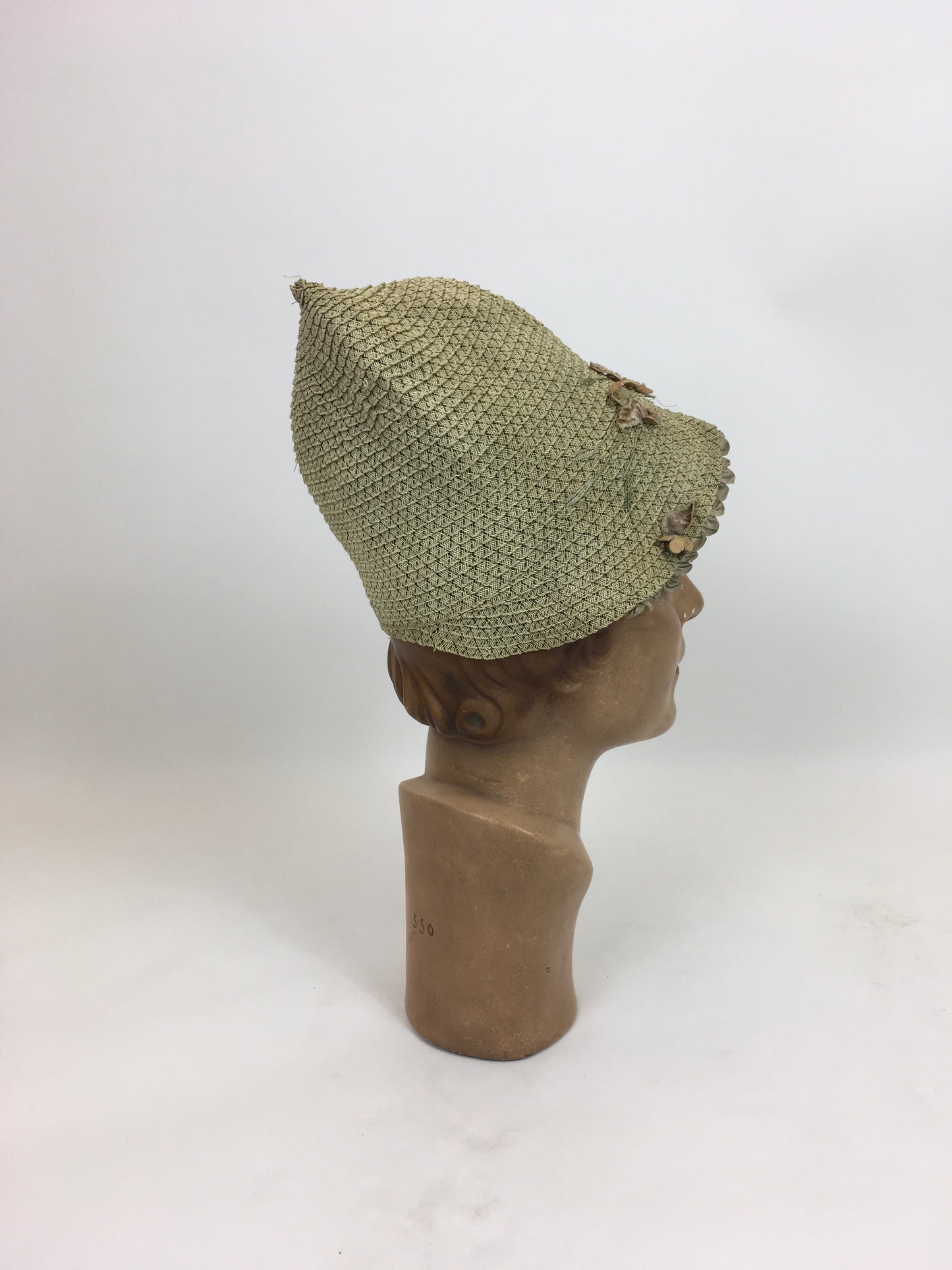 Original 1920's Darling Fabric Cloche Hat by ' Migola Reg'd' - With Dainty Velvet Floral Trims