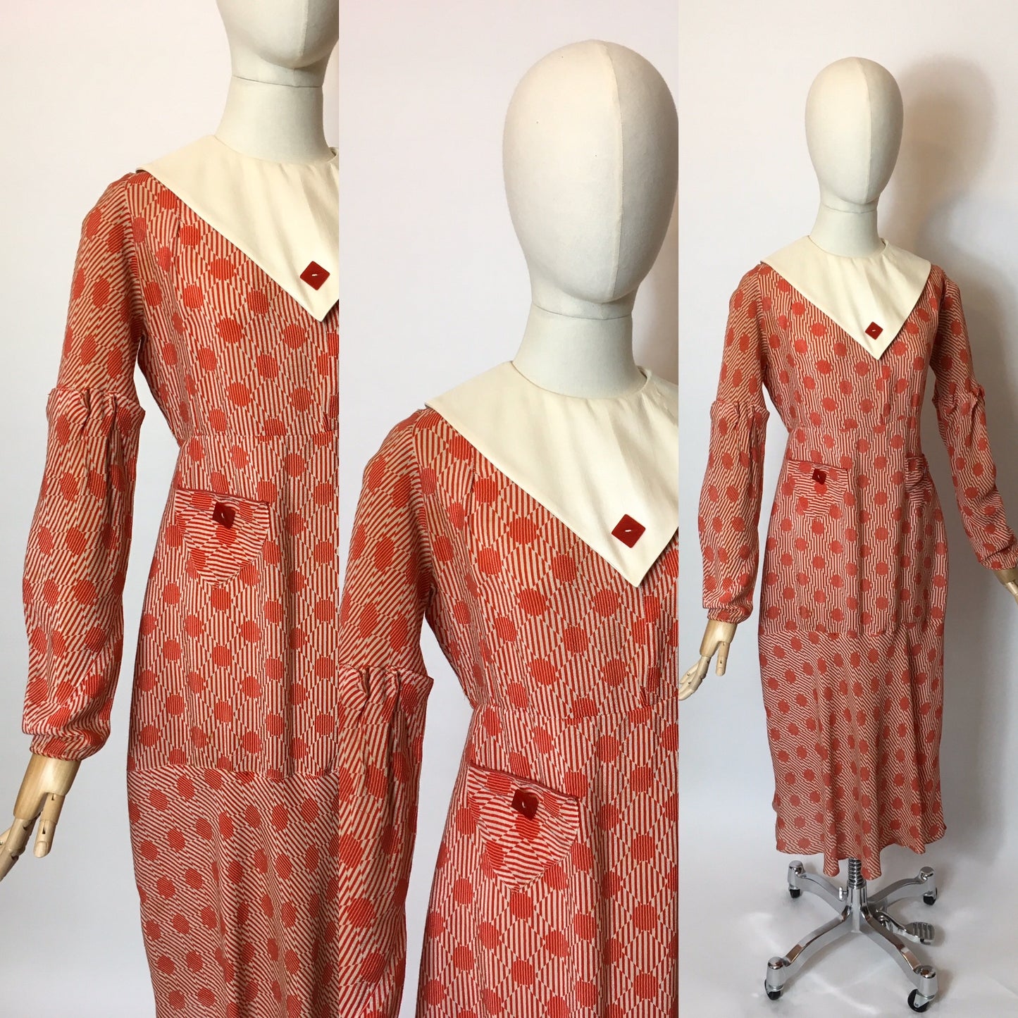 Original 1930’s Stunning Geometric Print Day Dress - Festival of Vintage Fashion Show Exclusive