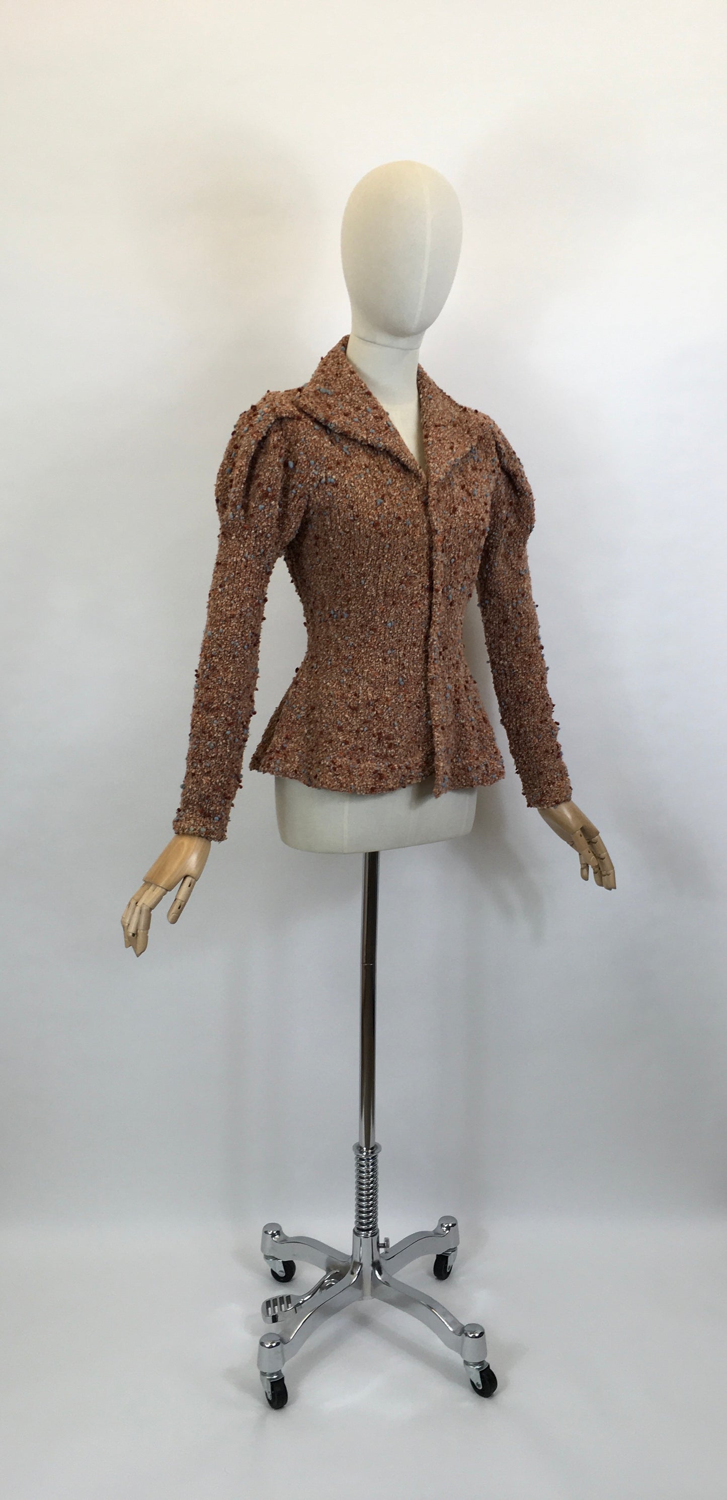 Original Late 1930’s Early 1940’s Knitted Cardigan / Jacket - In Pumpkin Spice, Soft Peach, Cinnamon and Powder Blue