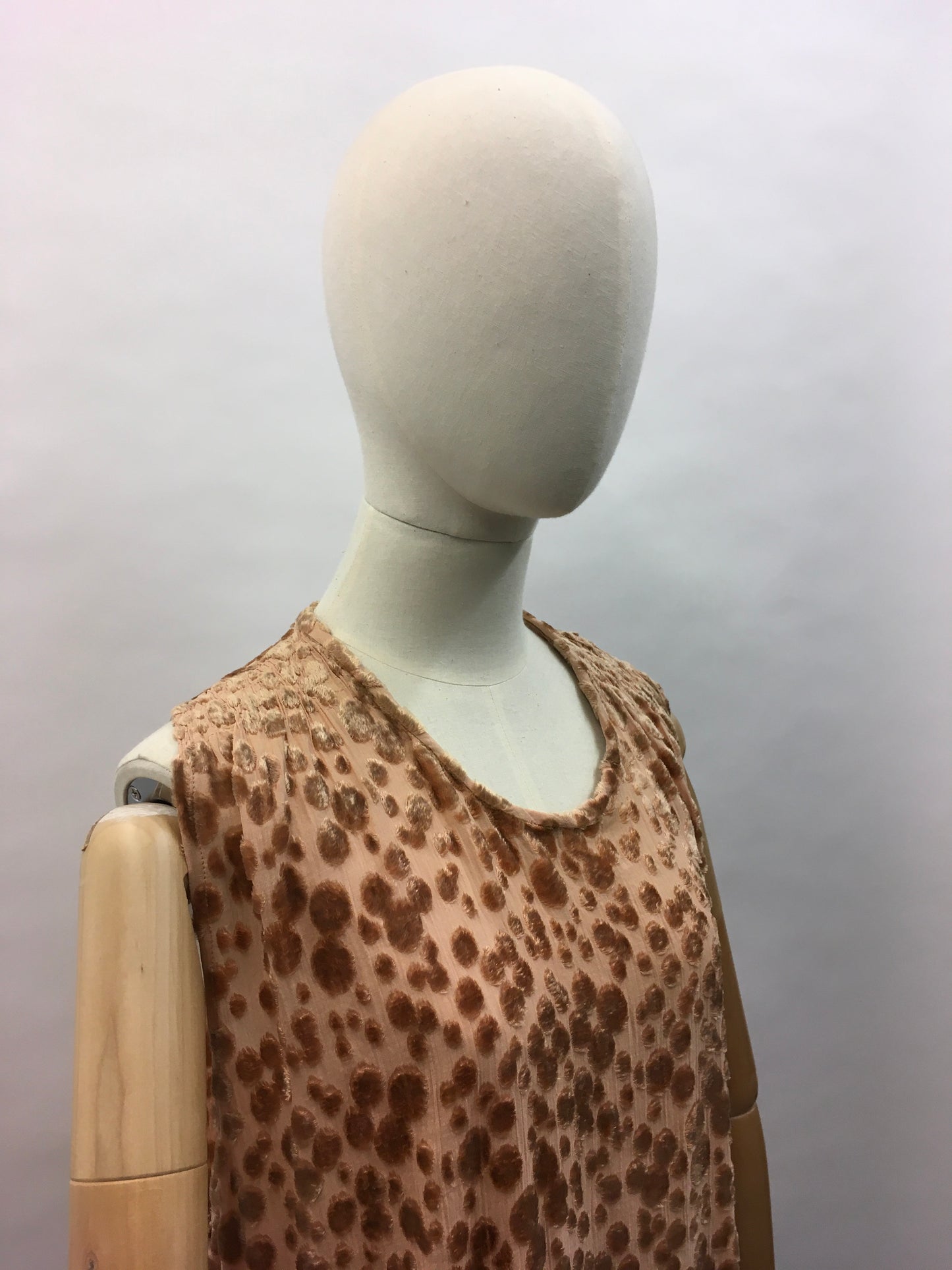 Original 1920’s Devore Dress - In a soft beige tone featuring ruched detailing