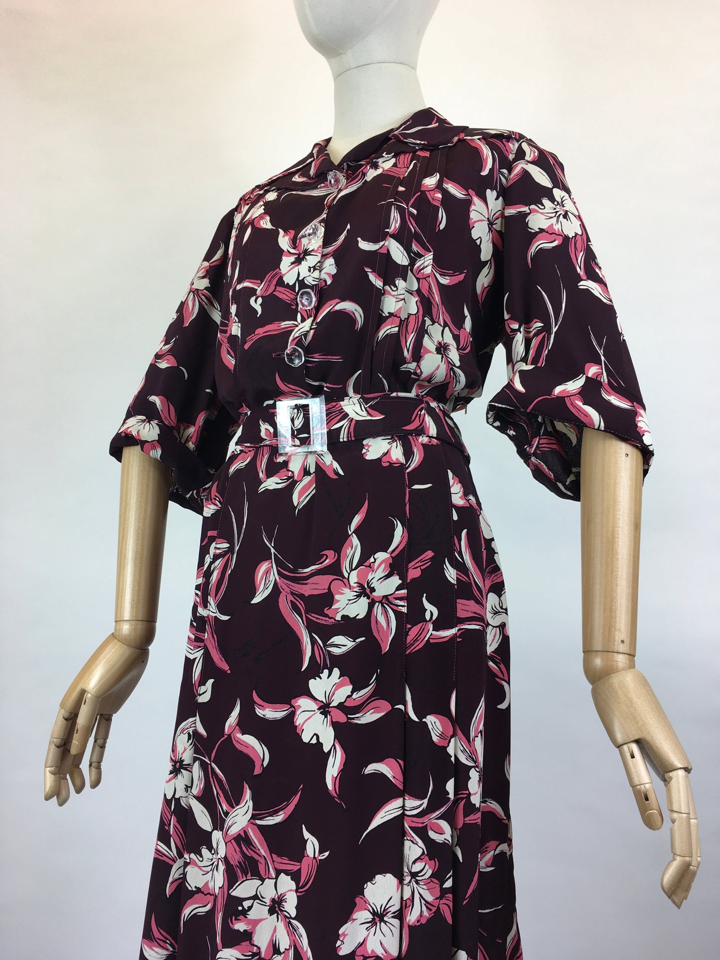 Original 1940’s Stunning Volup Rayon Dress - In A Winter Berry Floral