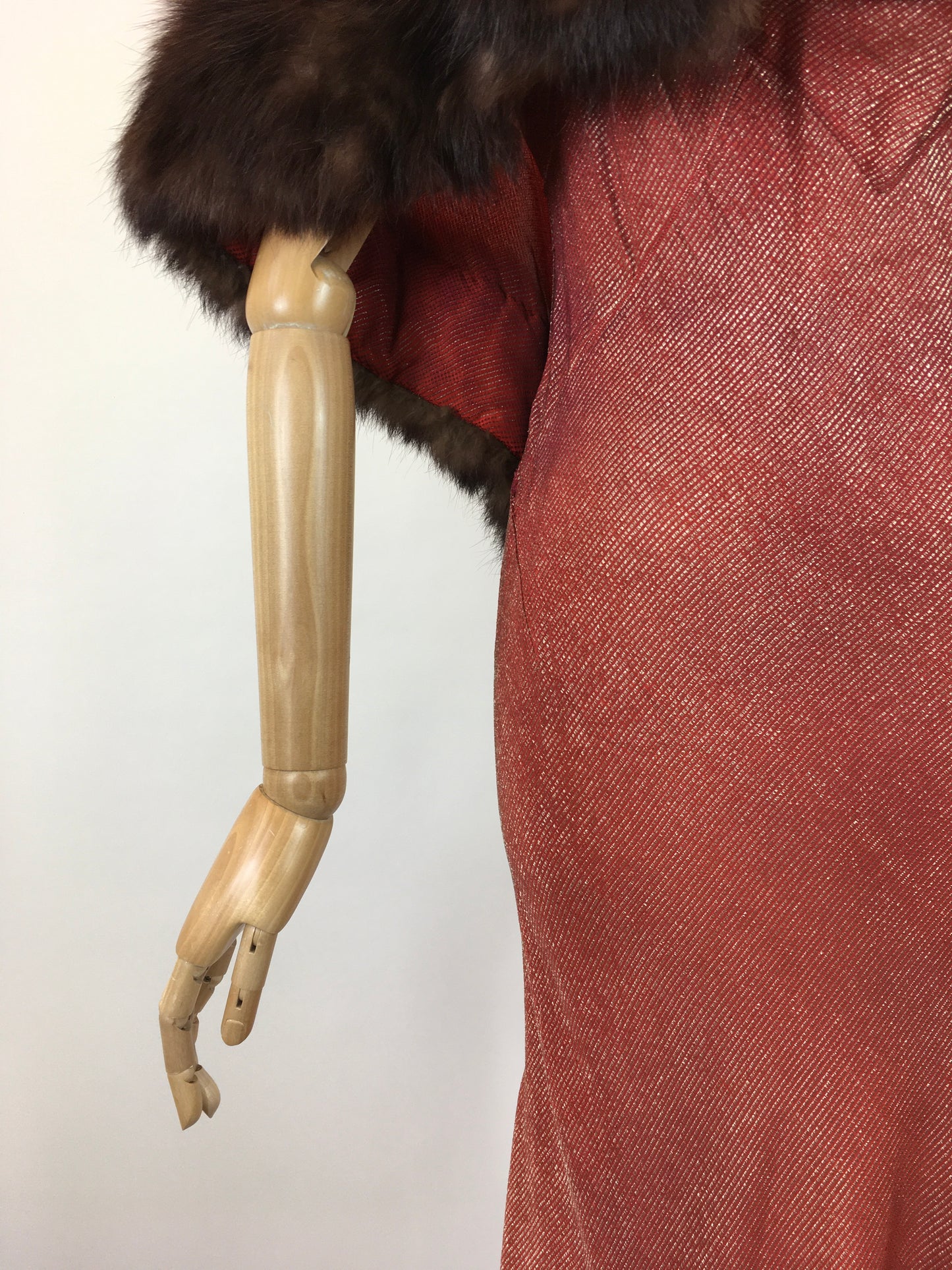 Original SENSATIONAL 1930's Evening Gown with Capelet - In Burnt Orange and Gold Lame with Rabbit Fur Trim