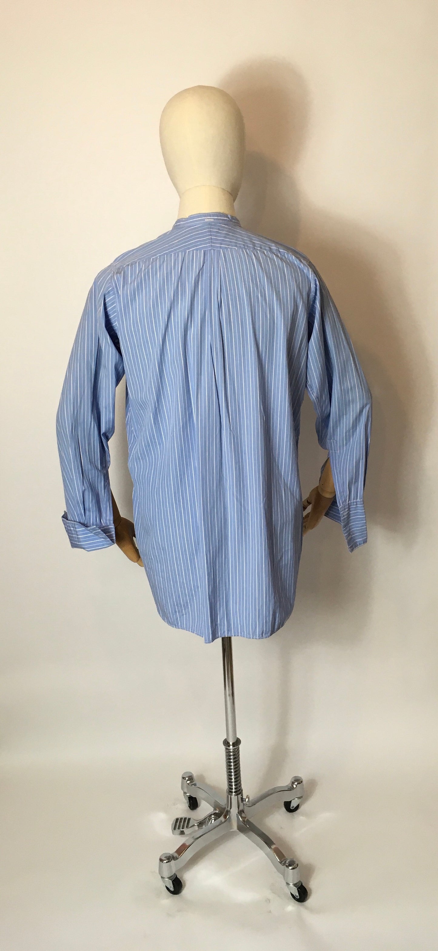 Original 1940’s CC41 Utility St Michael Collarless Shirt - In a Lovely Blue and White Stripe