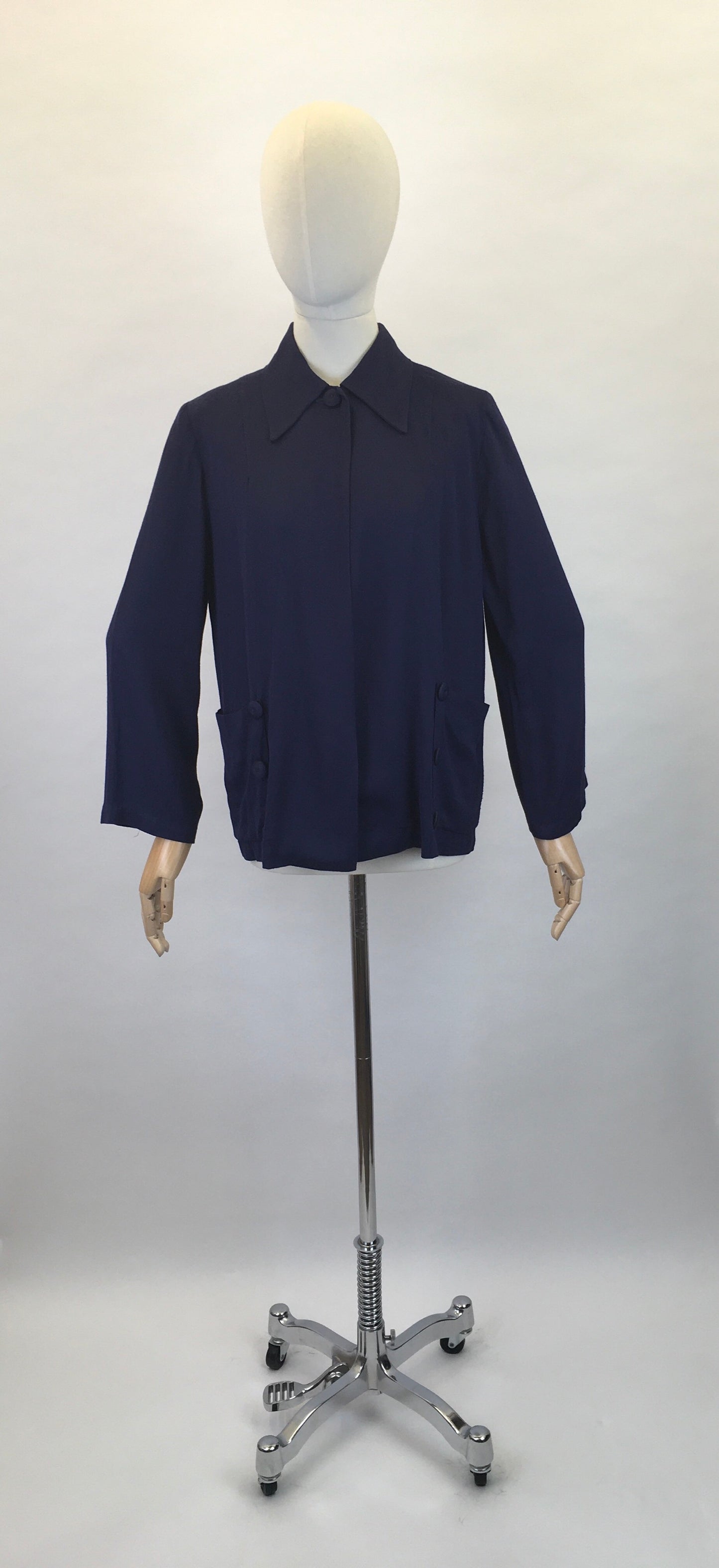 Original 1940s Stunning Navy Swagger Jacket - In a Lightweight Gab Fabric with lovely Button Detailing