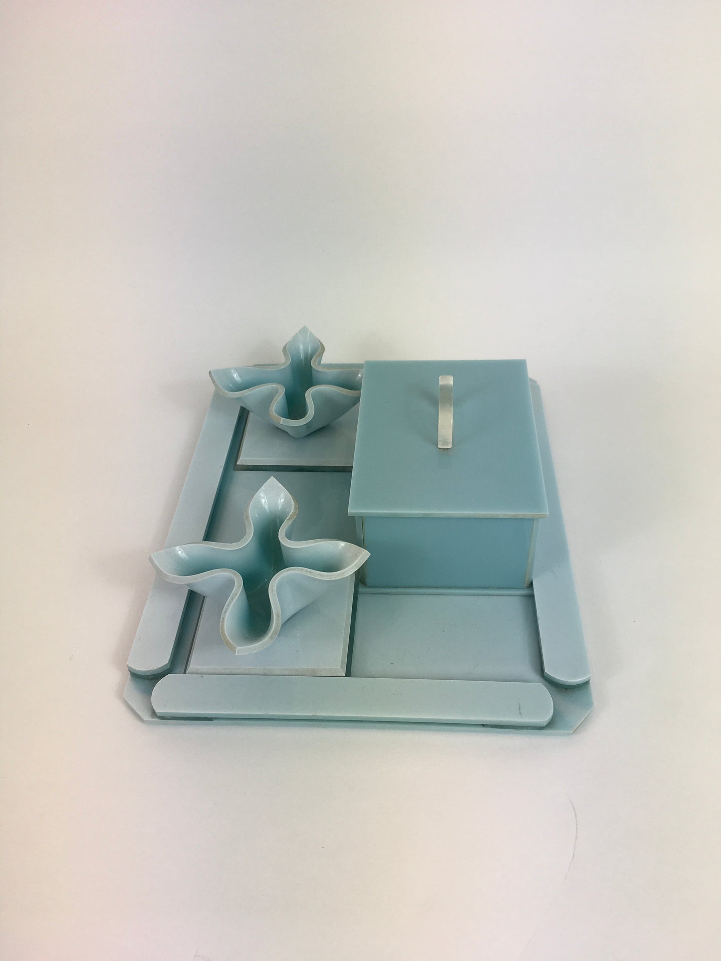 Original 1930s Lucite Vanity Set - In An Exquisite Pale Duck Egg Blue