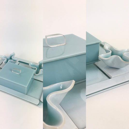 Original 1930s Lucite Vanity Set - In An Exquisite Pale Duck Egg Blue