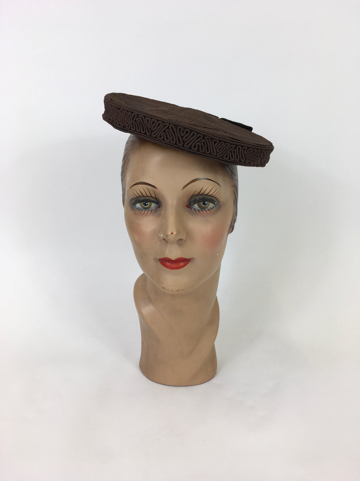 Original 1940’s American Corde Tilt Hat in Chocolate Brown - Stunning Example with Back Plate & Velvet Ribbon