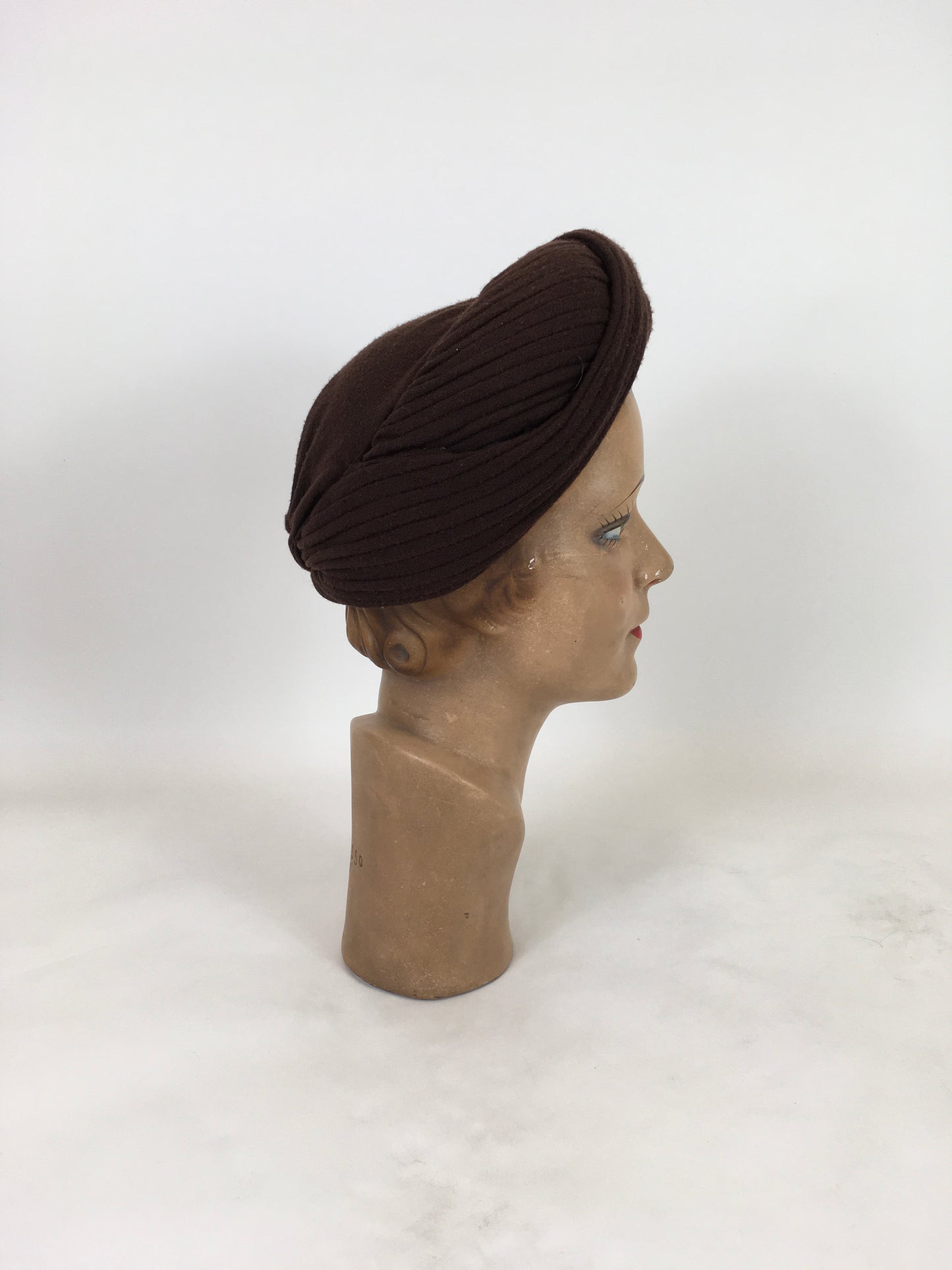 Original 1940's Stunning Wool Turban - In Dark Chocolate Brown