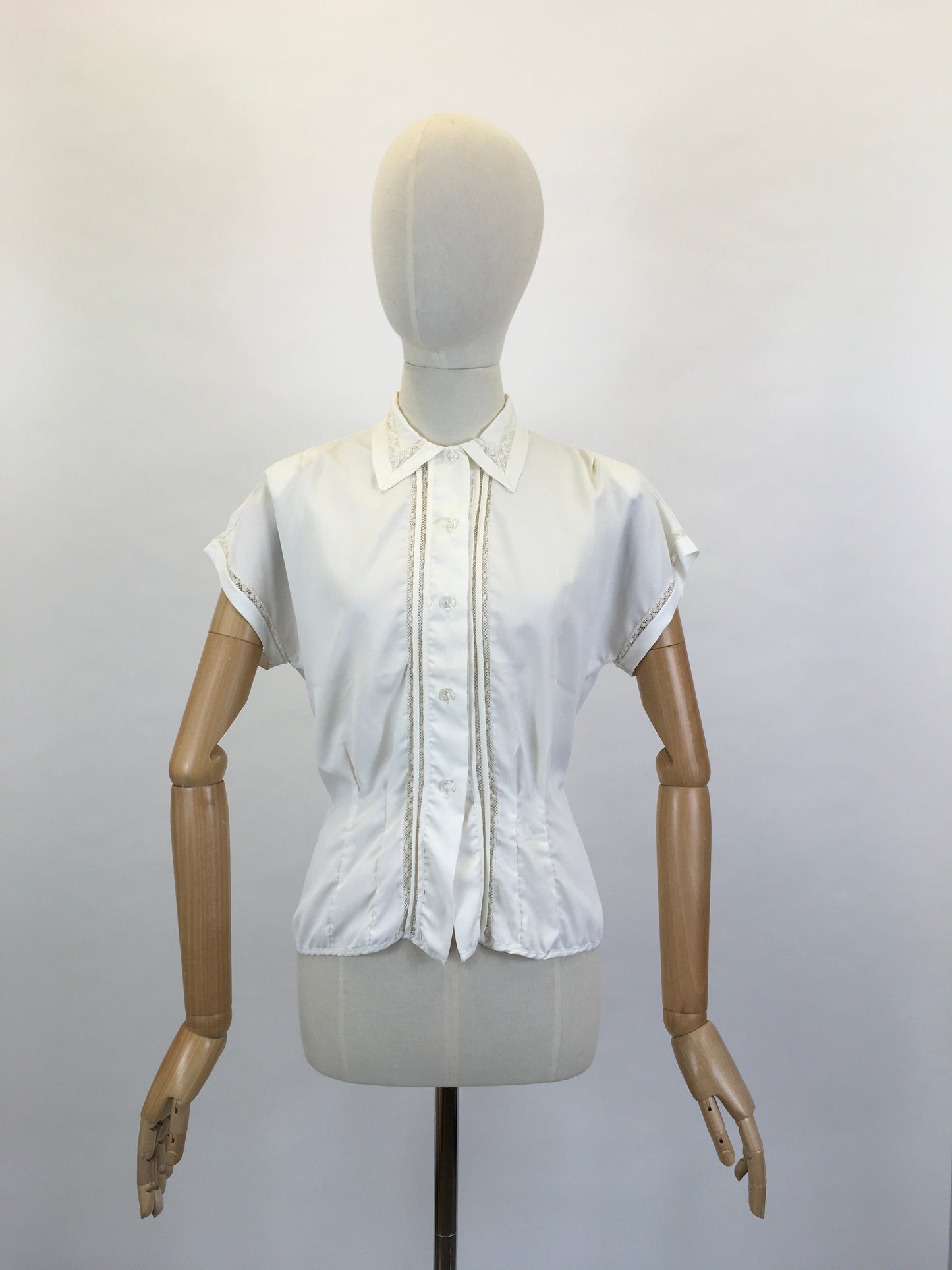 Original 1950’s ‘ Weber’ Blouse in Crisp White - Featuring Lace and Pintuck Detailing to the Bodice