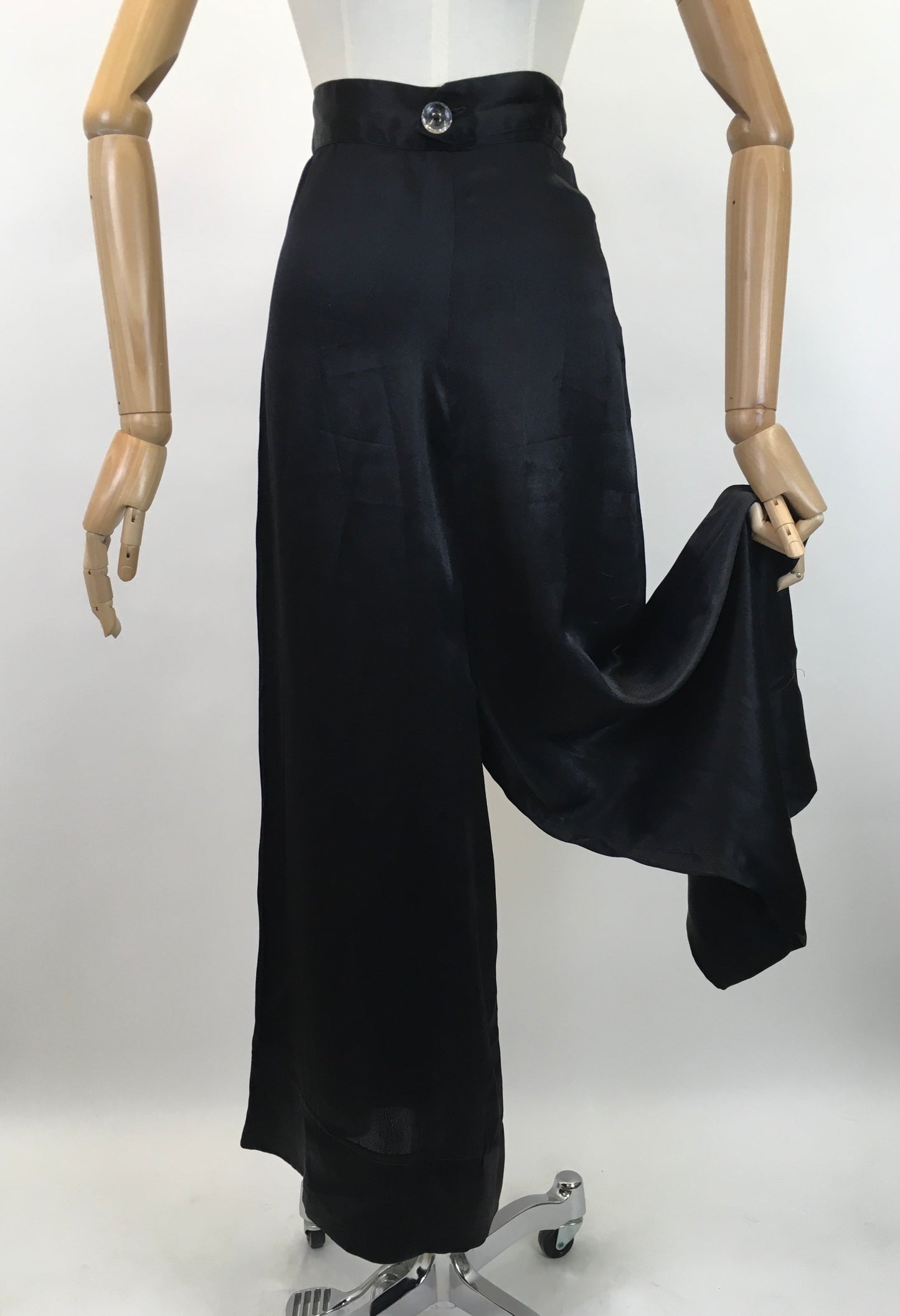 Original Sensational 1930's Palazzo Pants - In An Inky Black Rayon Silk
