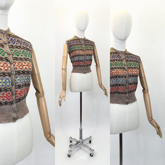 Original 1940's Darling Knitted Waistcoat - With Fairisle Details and Button Front