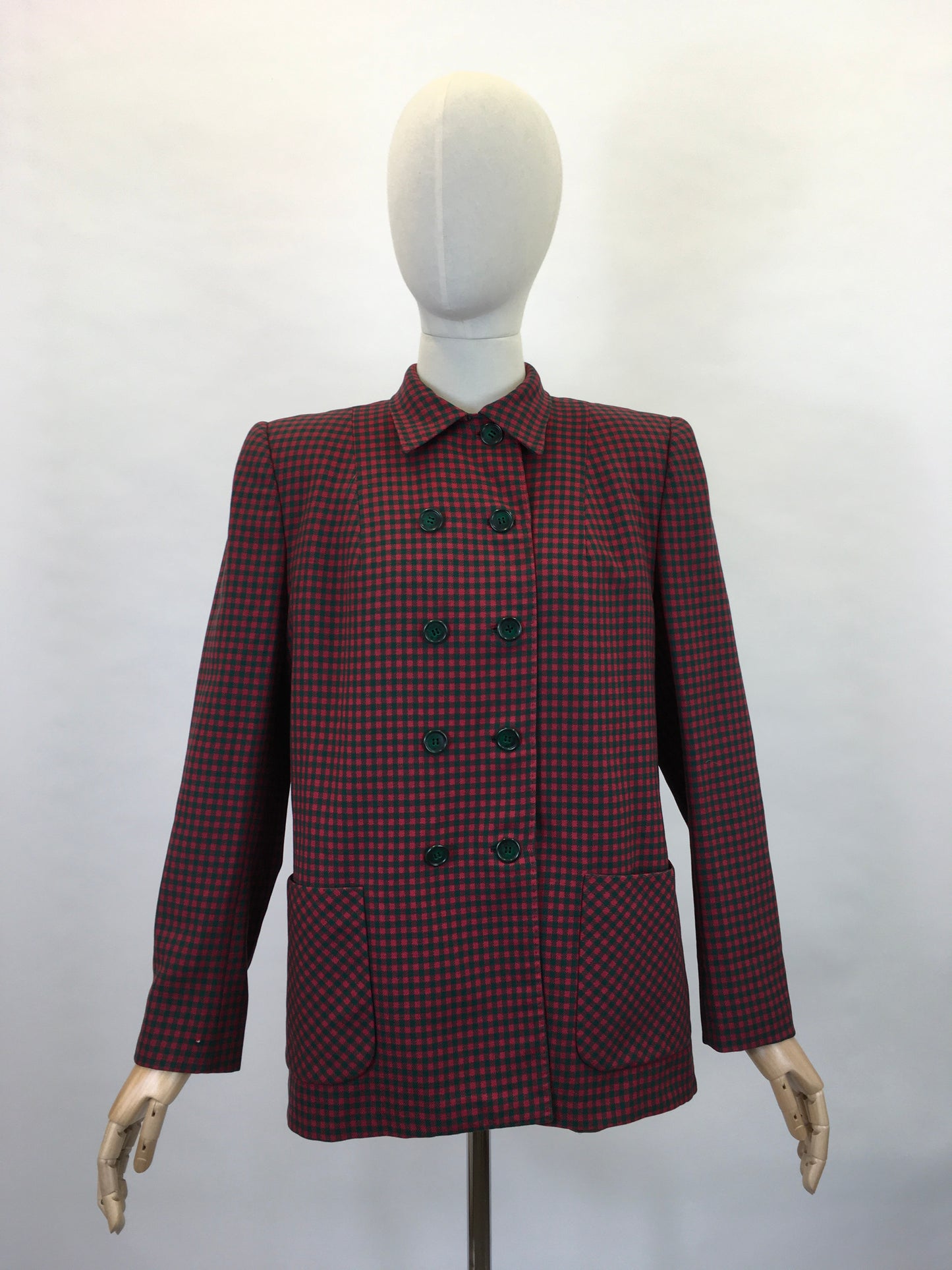 Original 1940’s American Double Breasted Jacket - In A Lovely Red & Green Check Suiting Cloth