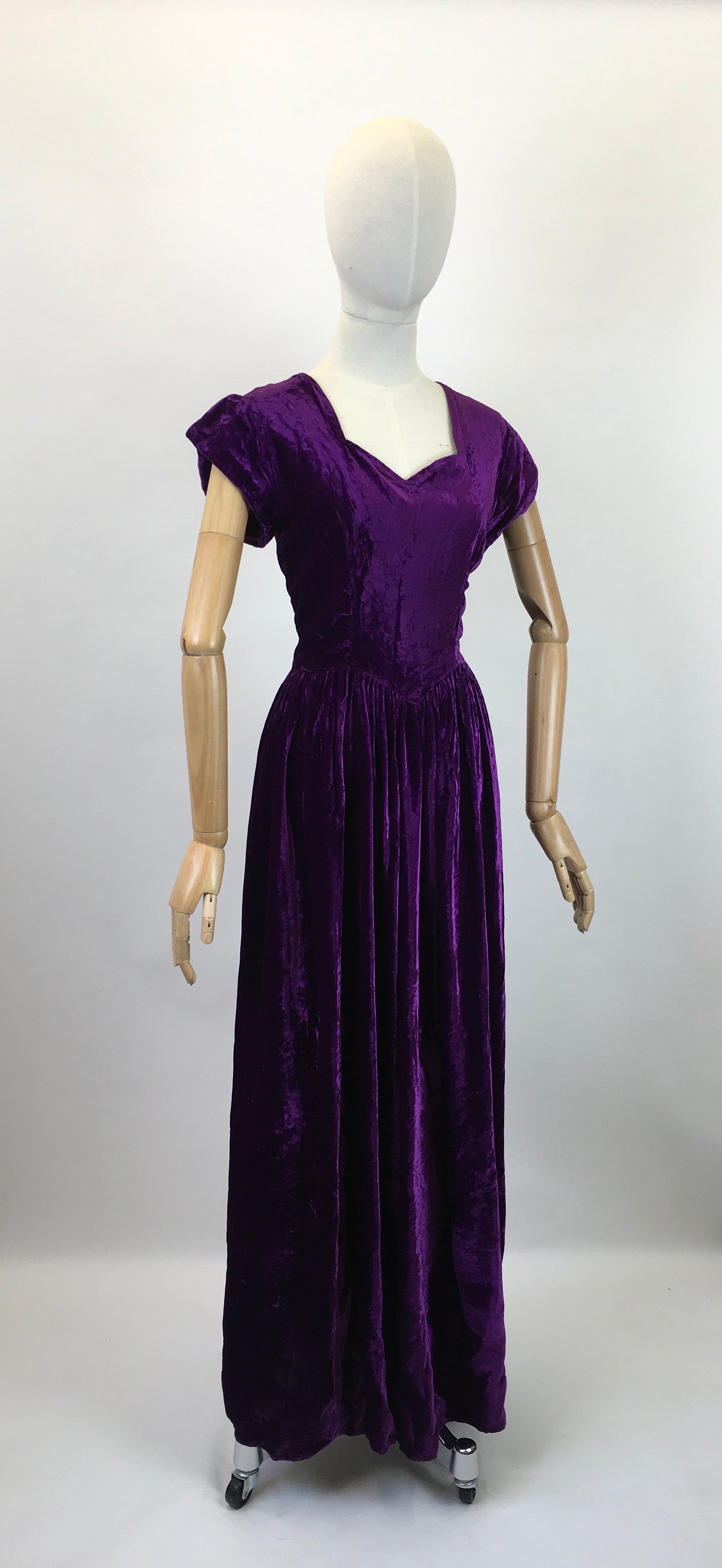 Original Late 1930's Early 1940's Silk Velvet Gown - In A Striking Cadbury Purple