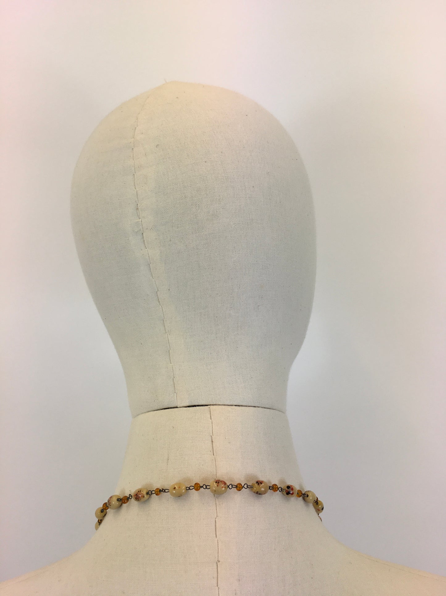 Original 1930’s Beautiful Glass Beaded Necklace - In Shades of Cream, Amber & Black Deco Beads