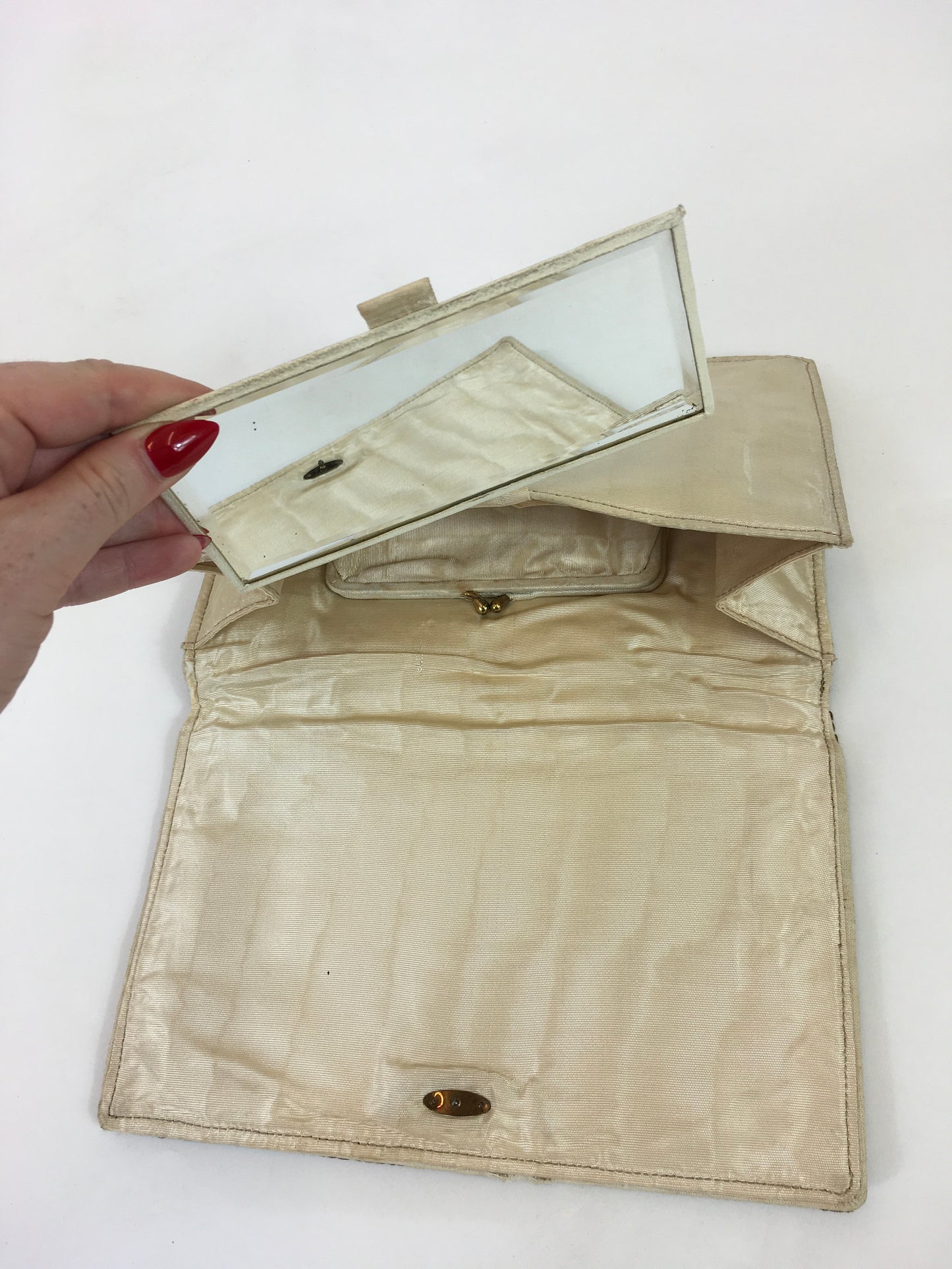 Original 1930's Darling Clutch Fabric Handbag - In a Warm Brown, Soft Orange and Beige Cloth
