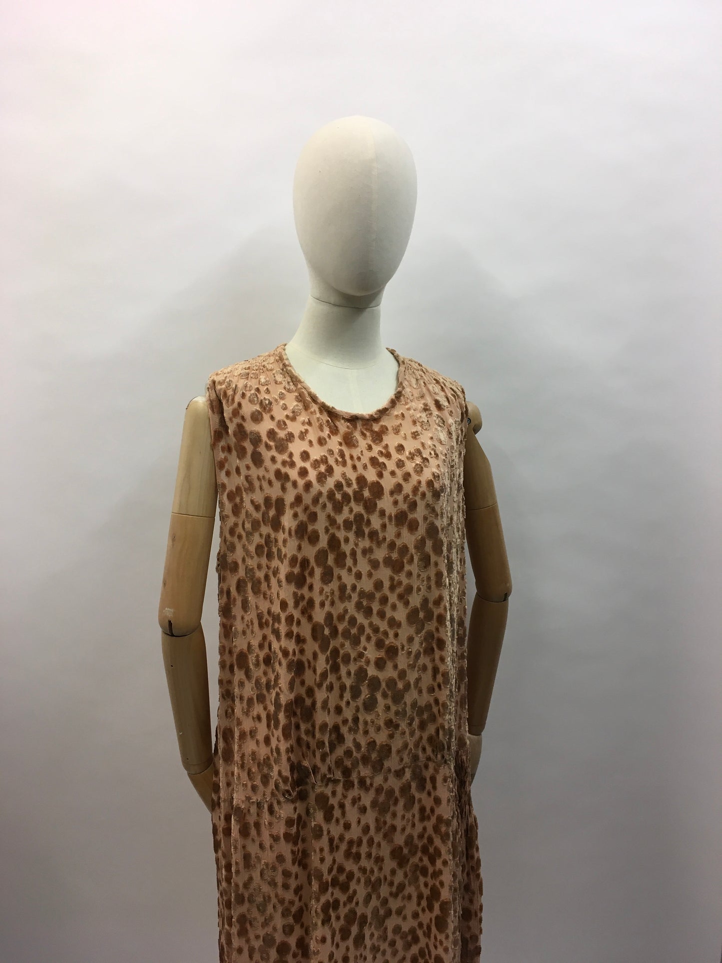 Original 1920’s Devore Dress - In a soft beige tone featuring ruched detailing