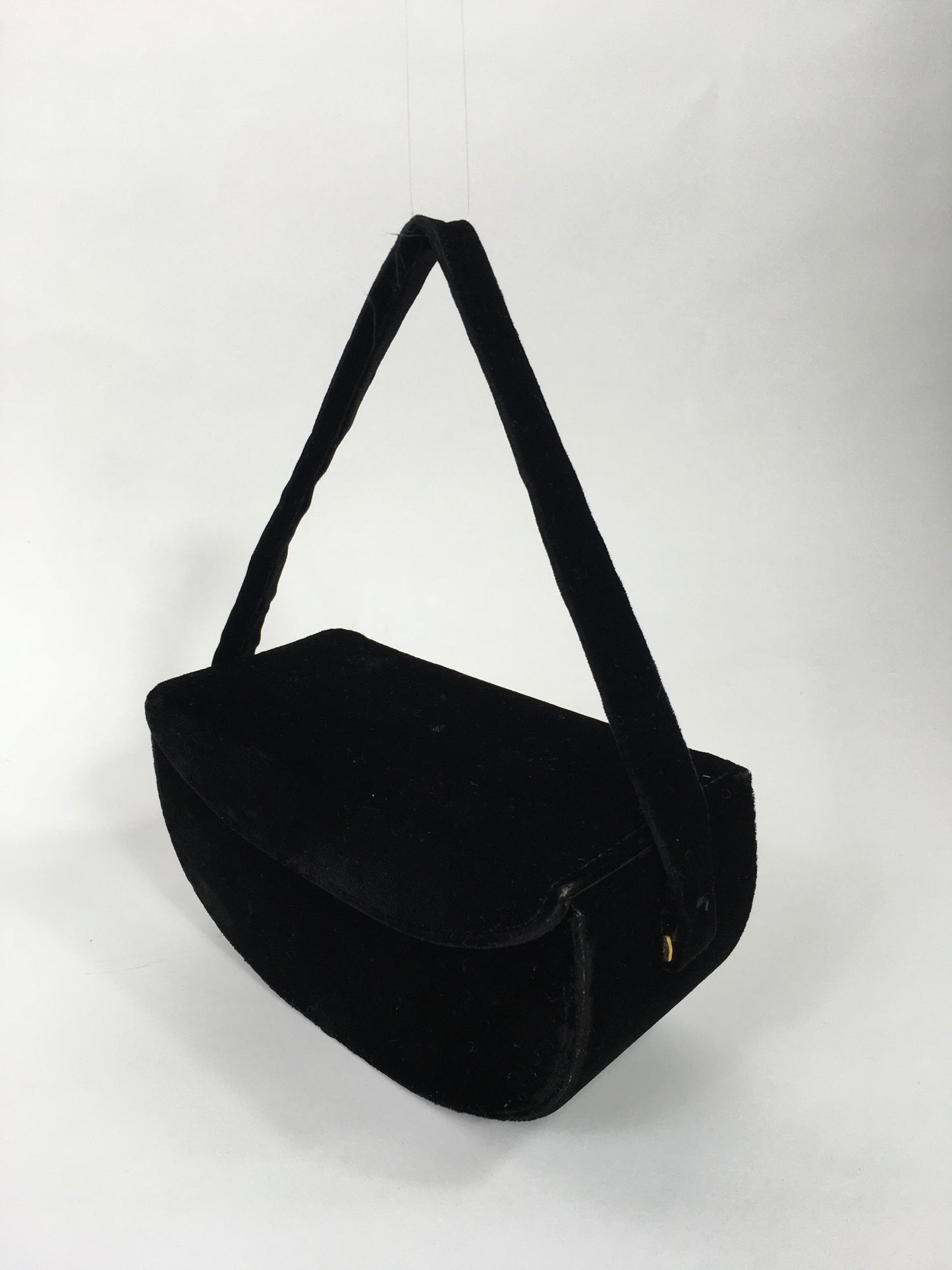 Original 1940’s Black Velvet Evening Box Bag - In a Lovely Half Moon Shape