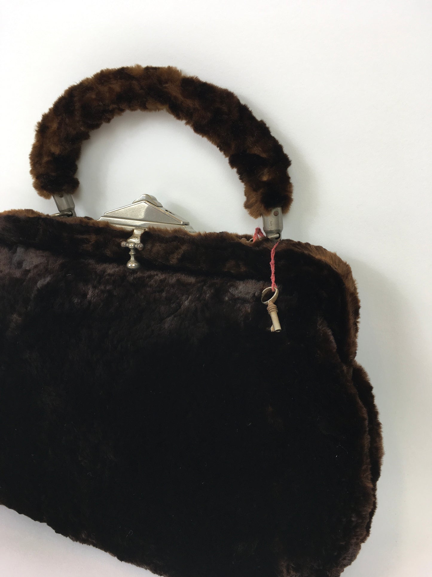 Original late 1920’s early 1930’s Moleskin Handbag and Muff - With A Fabulous Lock and Original Key