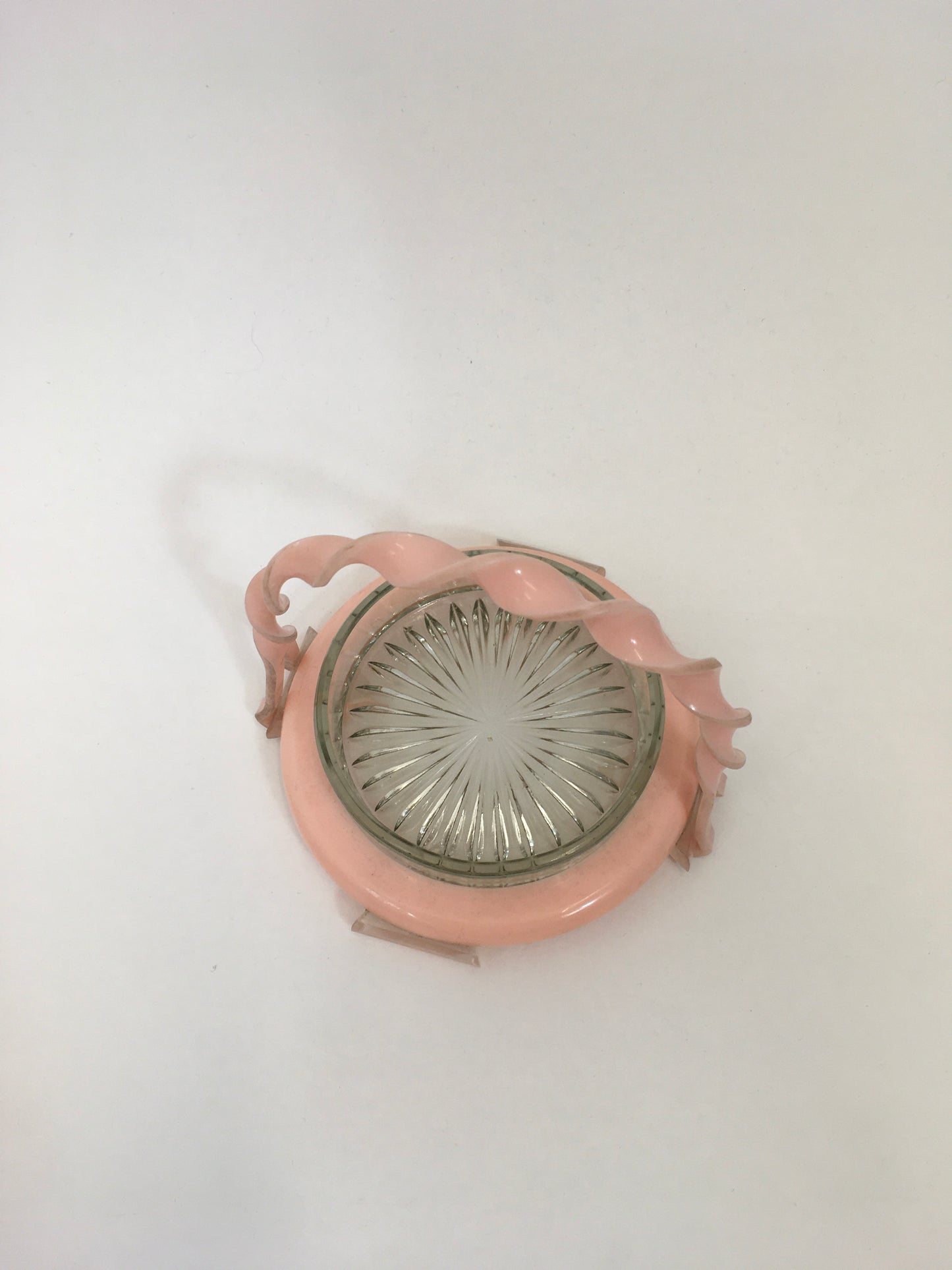 Original 1940's / 1950's Fabulous Lucite and Glass Trinket Dish - With Twisted Handle in Pastel Pink