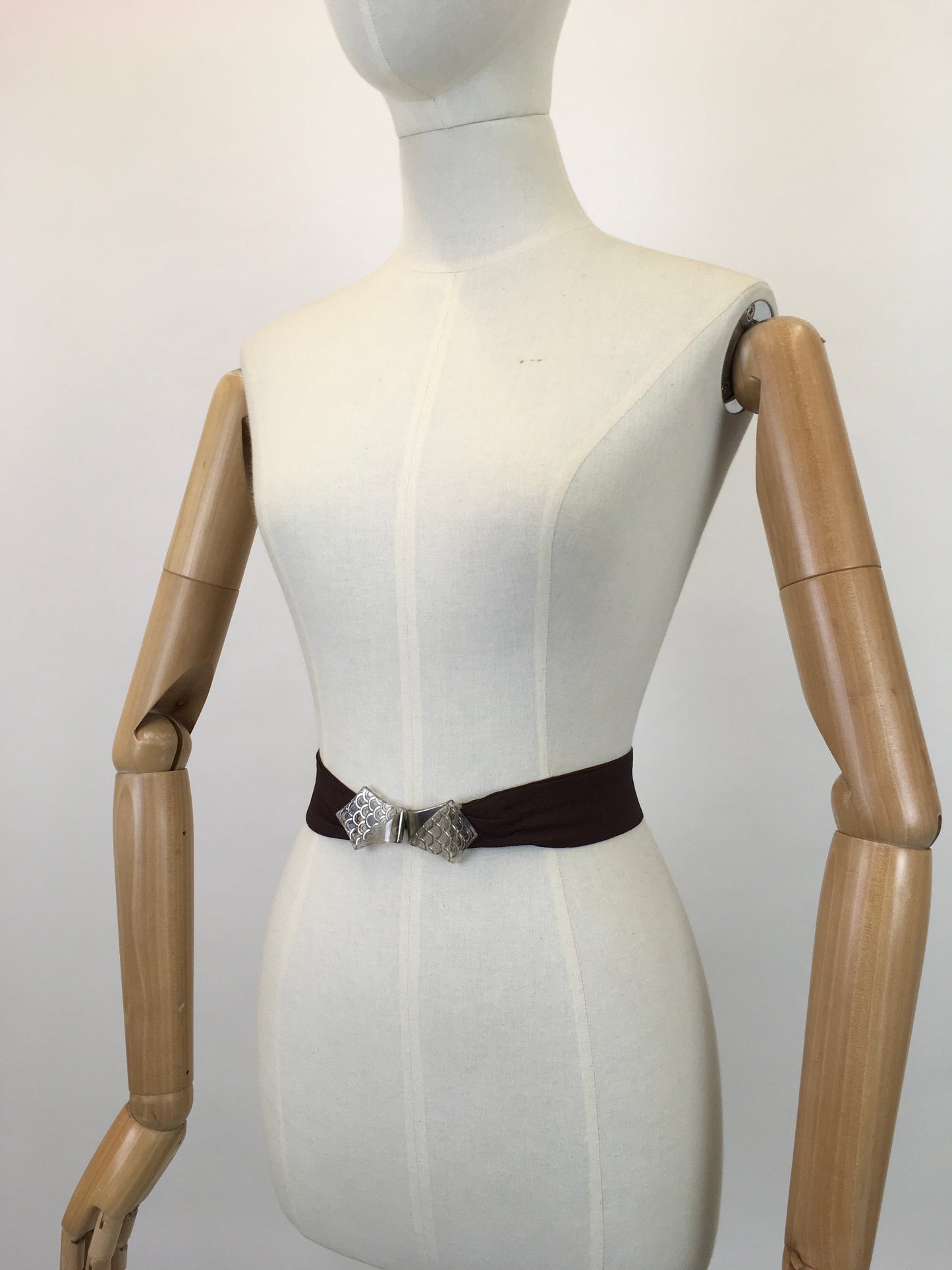 Original 1930’s Brown Crepe Belt - With Deco Glass Buckle Clasp