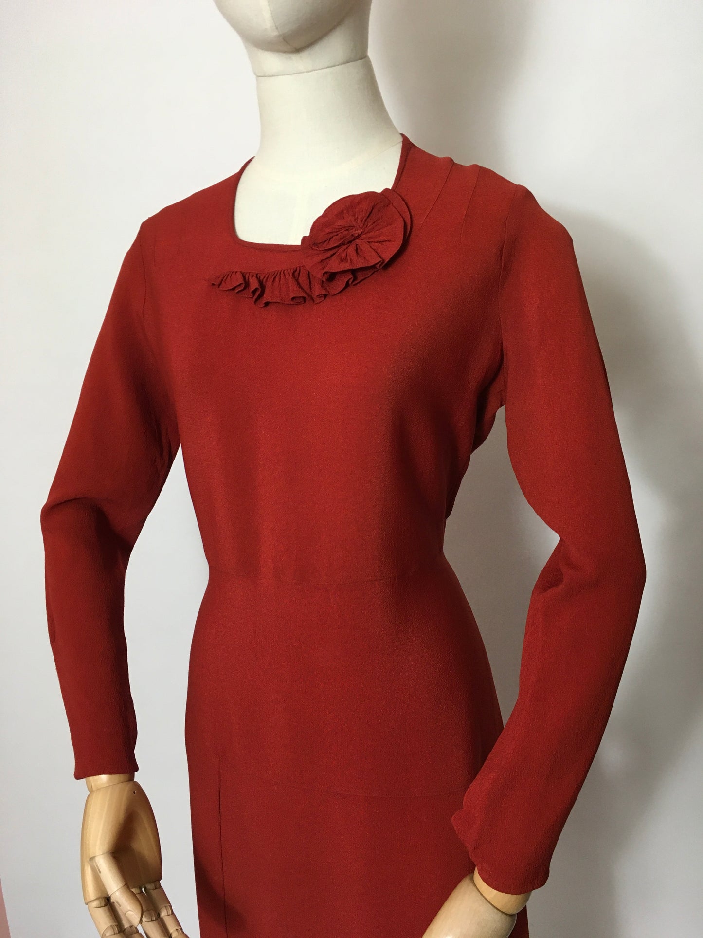 Original 1930’s Day Dress In A Beautiful Rust Crepe - Festival of Vintage Fashion Show Exclusive