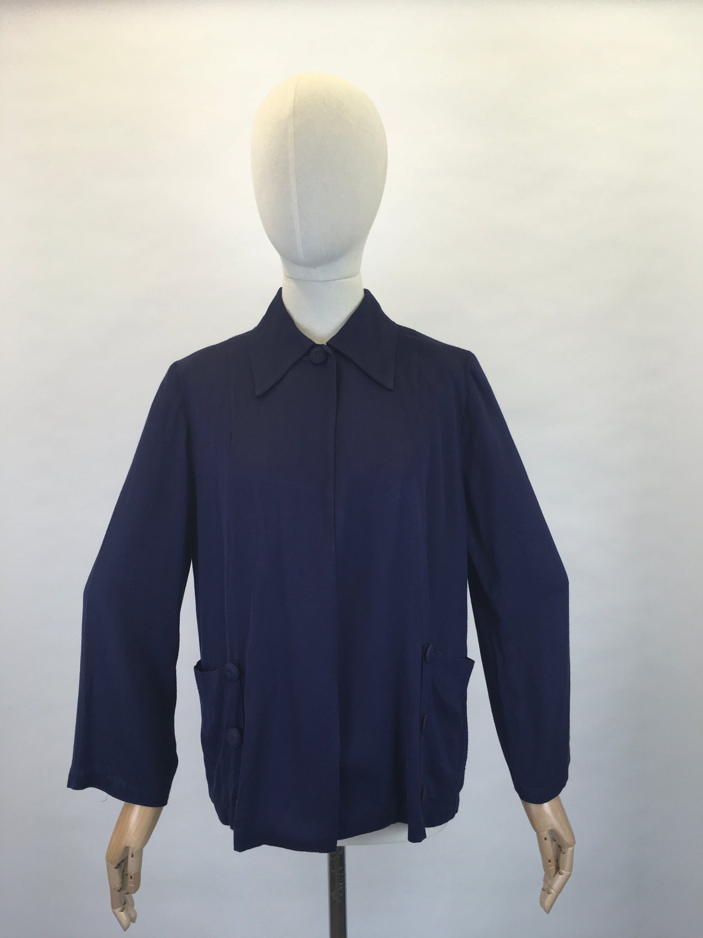 Original 1940s Stunning Navy Swagger Jacket - In a Lightweight Gab Fabric with lovely Button Detailing