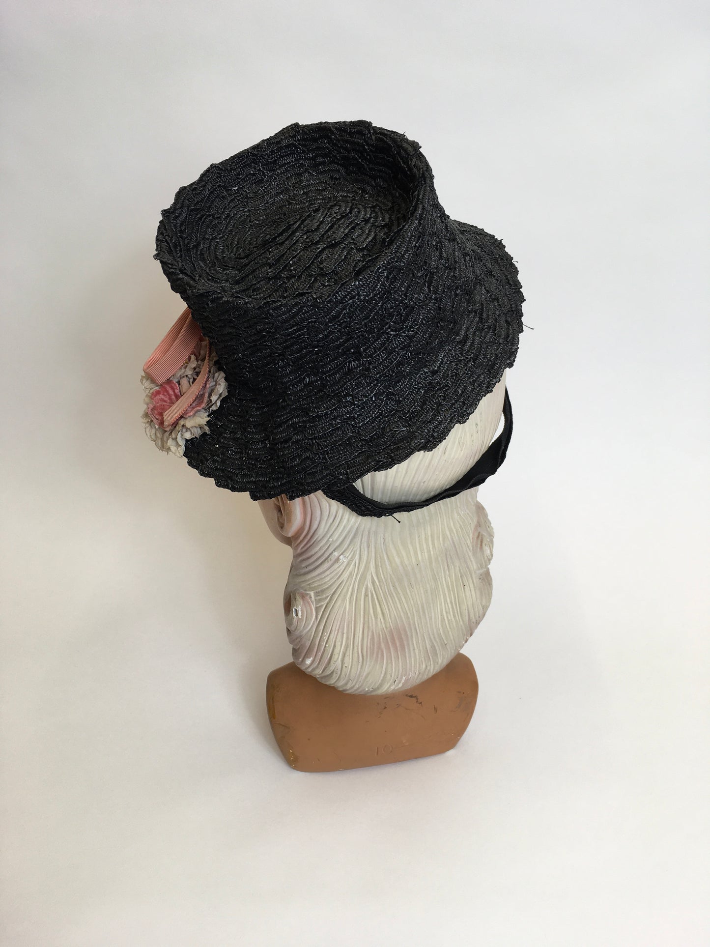 Original Stunning 1940’s Black Topper - Adorned with Pink & Grey Velvet Flowers & Leaves