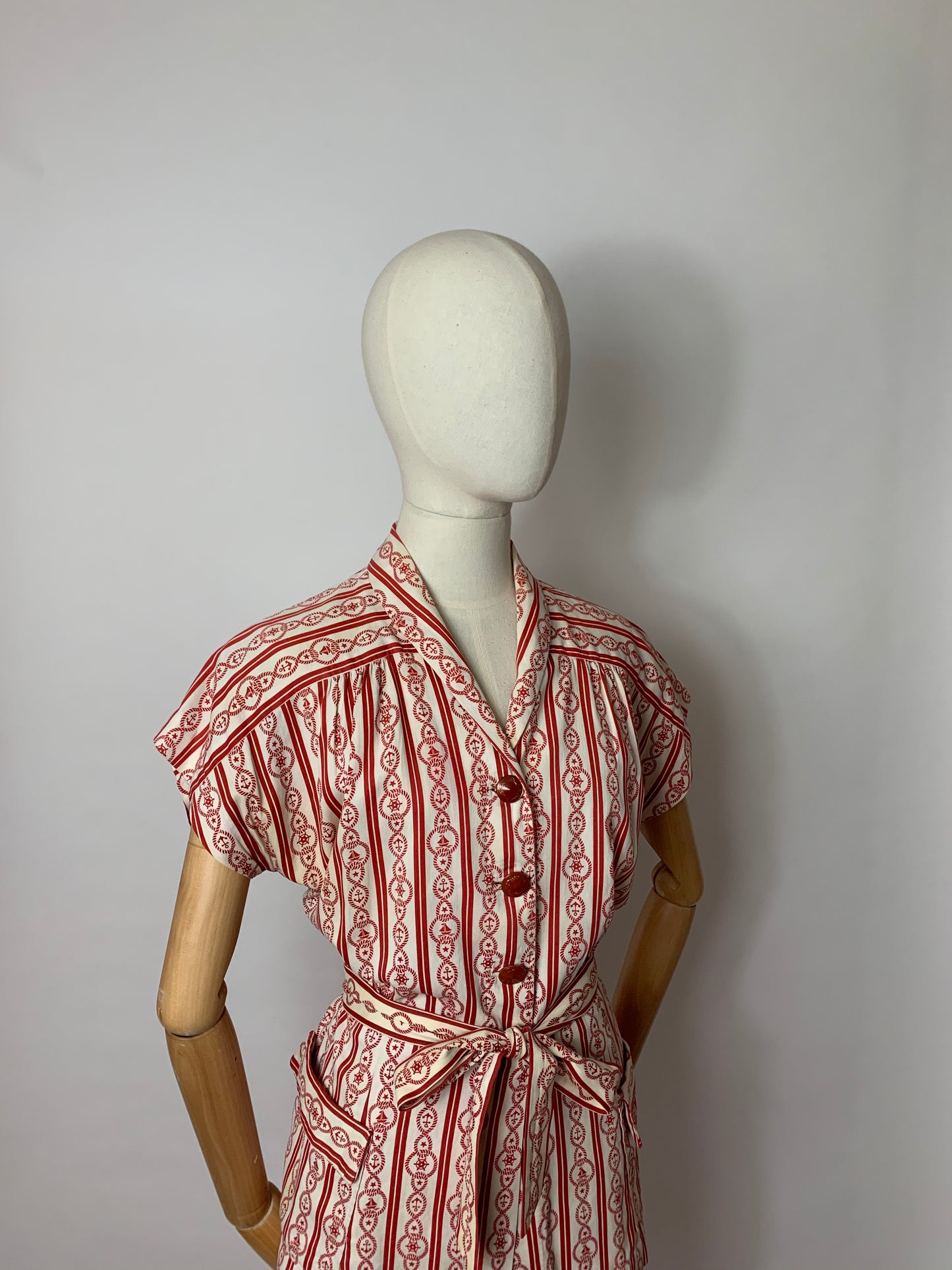 Original 1940’s 3 pc Summer Suit - In a lovely Nautical Print in Red & Ivory
