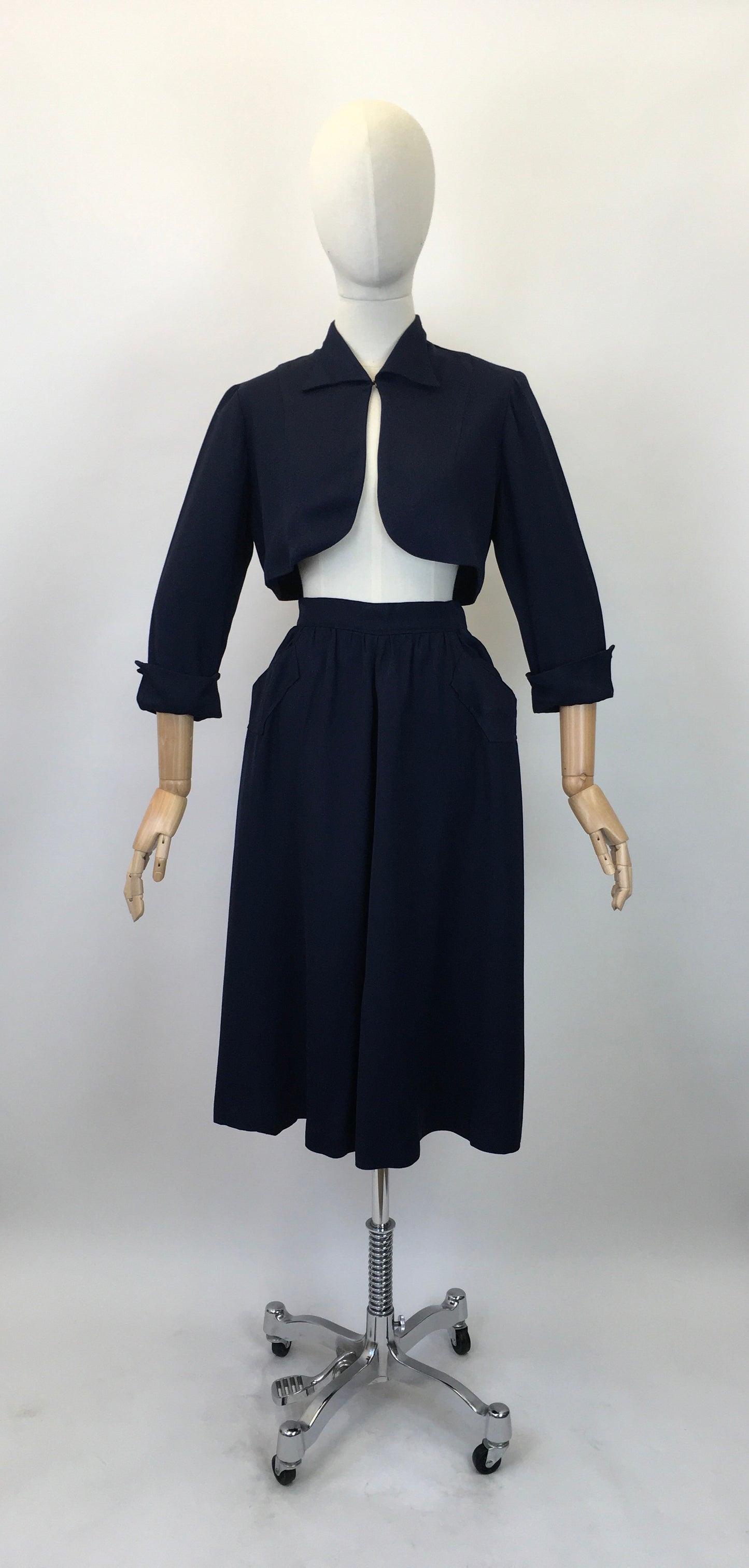 Original 1940's Early 1950's Darling Bolero & Skirt Set - In A Classic Navy