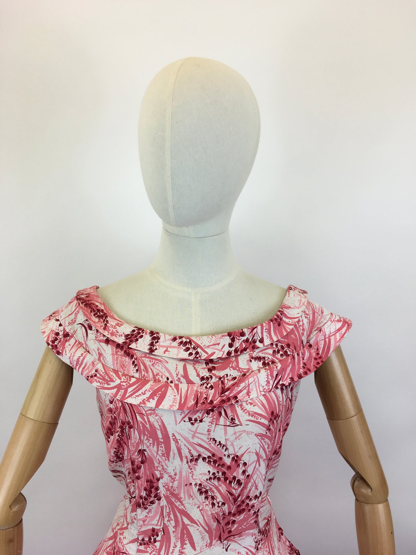 Original 1950’s Darling Cotton Day Dress - In Crisp White, Powder Pink & Deep Pink