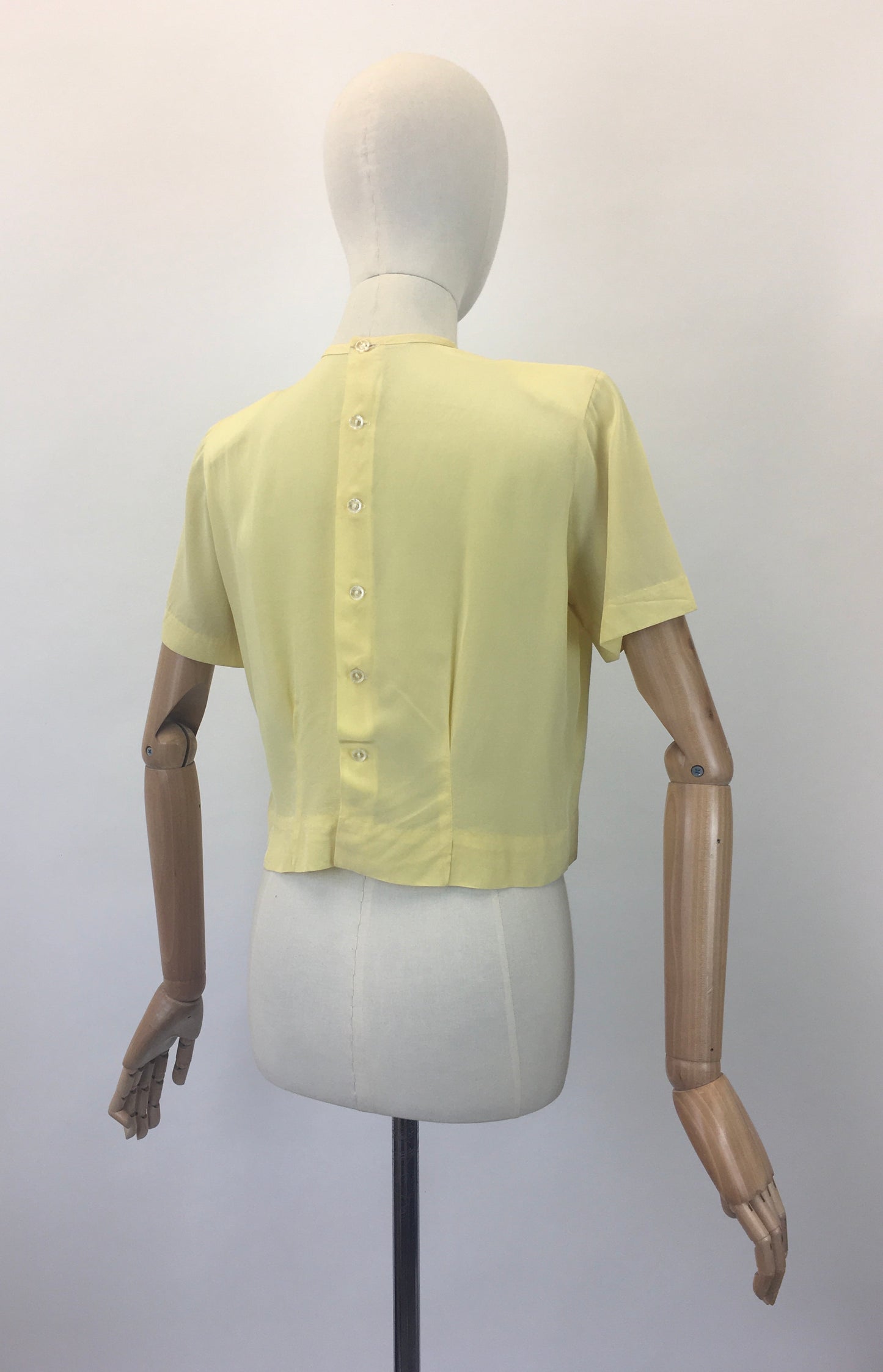 Original 1940's Darling Rayon Blouse With Lace Inlay - In Sunshine Yellow