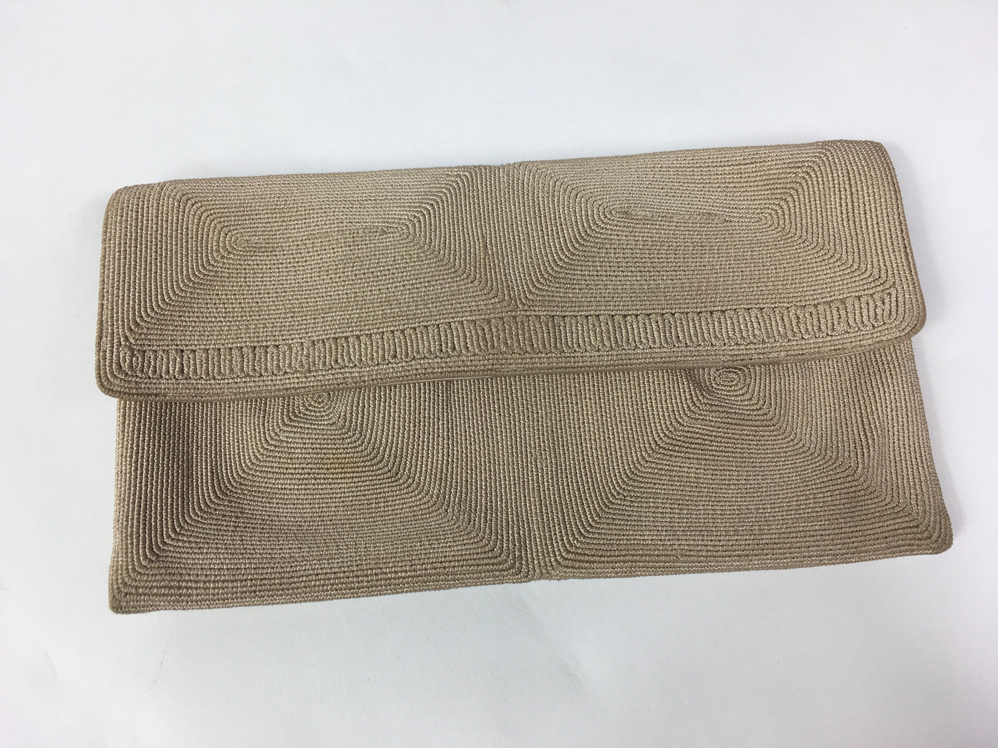 Original 1940’s Beautiful Corde Clutch Bag In Soft Beige - With Internal Purse & Mirror