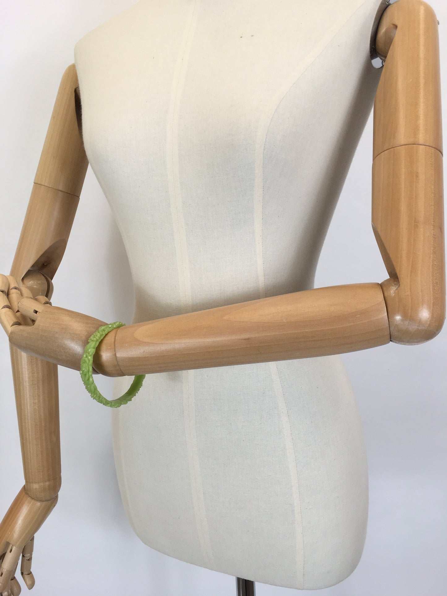 Original 1930’s Carved Floral Celluloid Bangle - In Deco Green