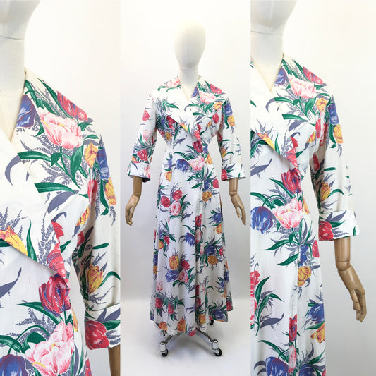 Original 1940's SENSATIONAL Housedress by ' Fenwicks of Bond Street' - In A Rainbow Floral