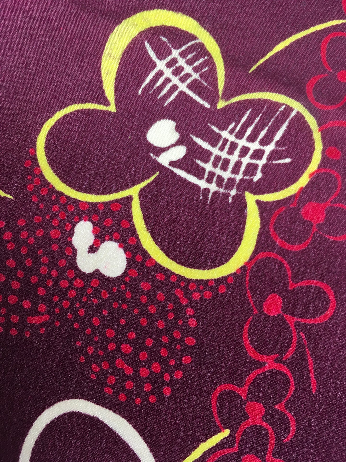 Original 1940’s / 1950’s Rayon Hankie - In a Burgundy, Yellow and Ivory Floral