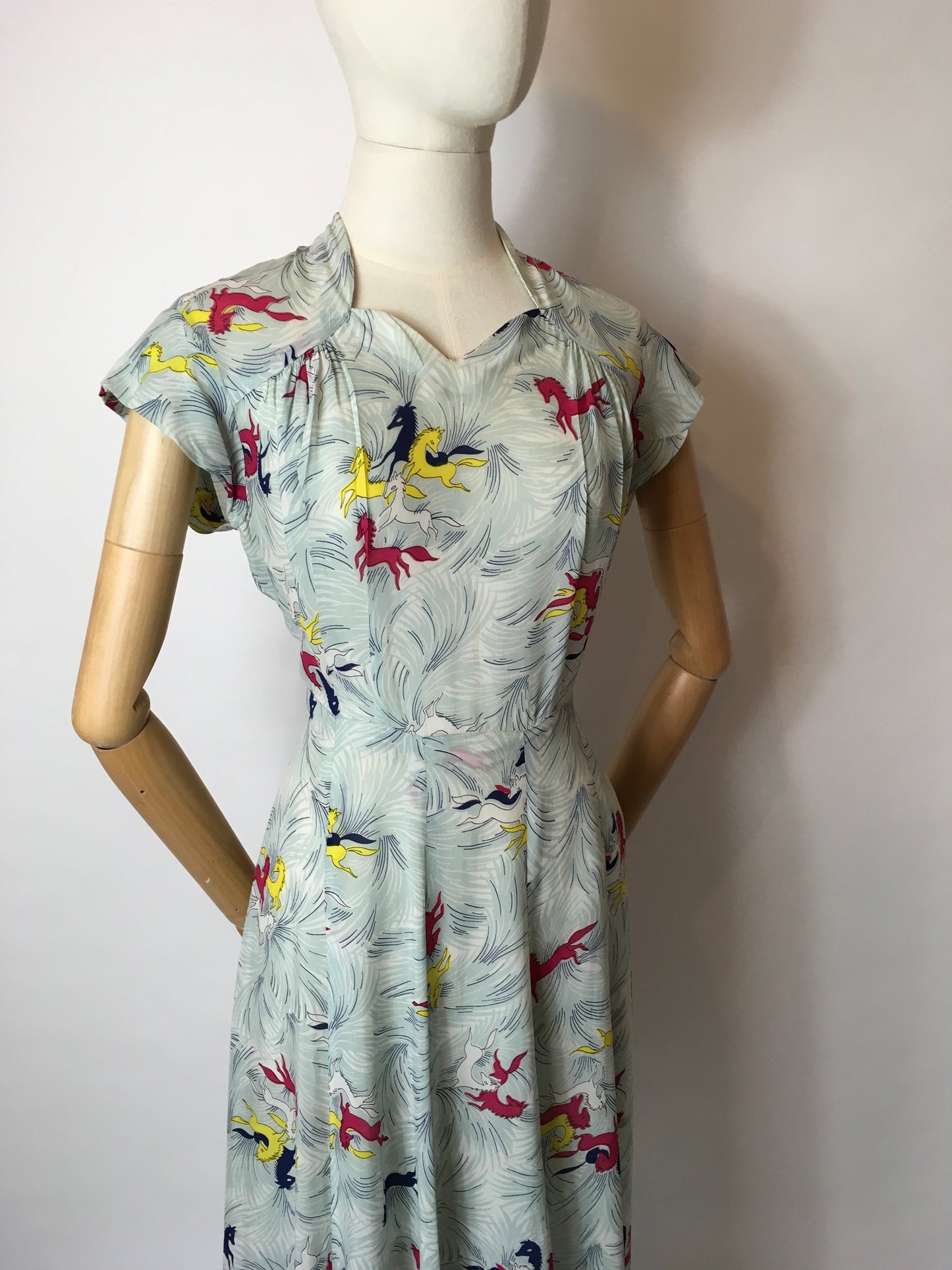 Original 1940’s Dancing Horses Print Dress - In a lovely Sheer Rayon Fabric
