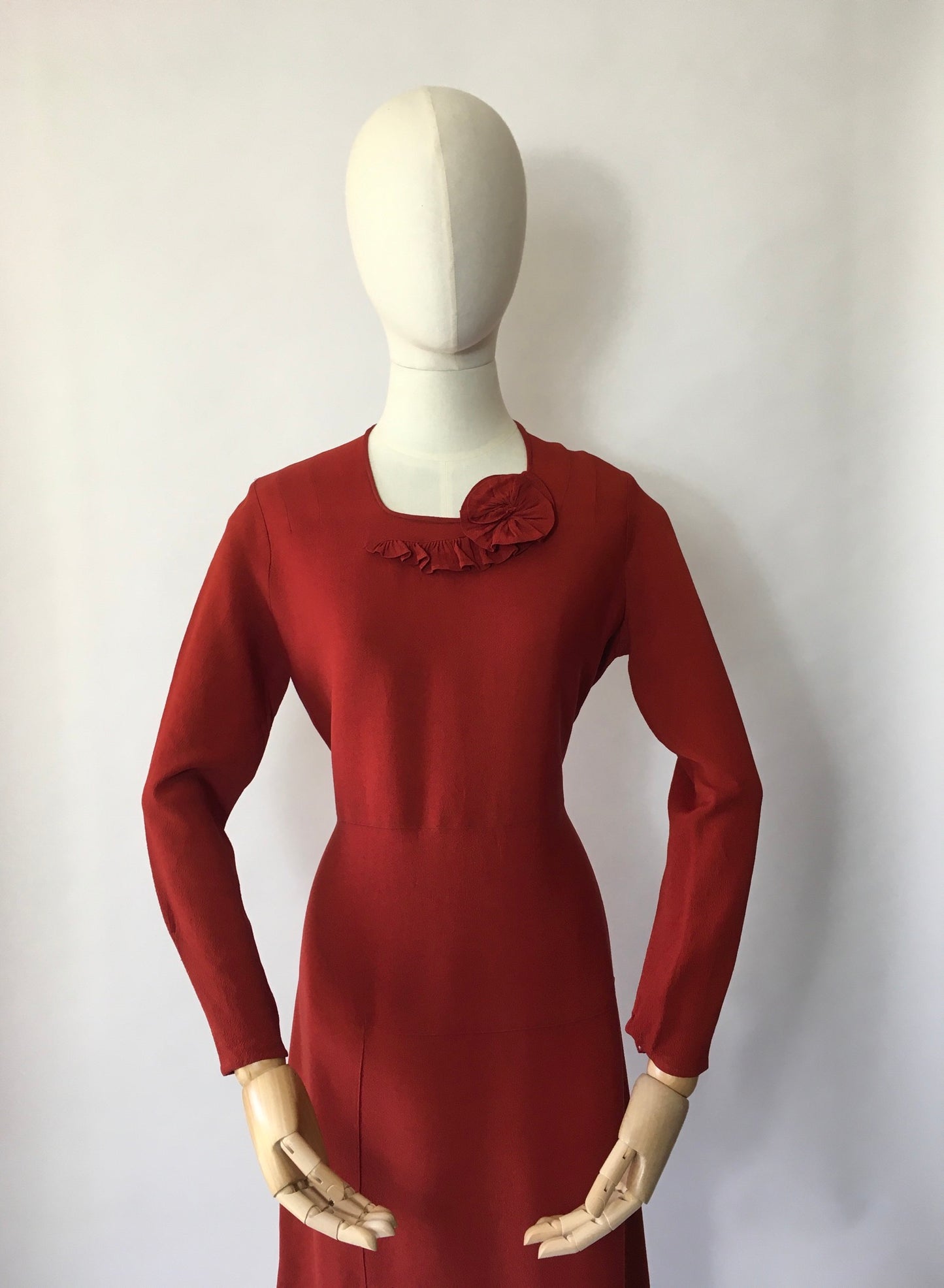 Original 1930’s Day Dress In A Beautiful Rust Crepe - Festival of Vintage Fashion Show Exclusive