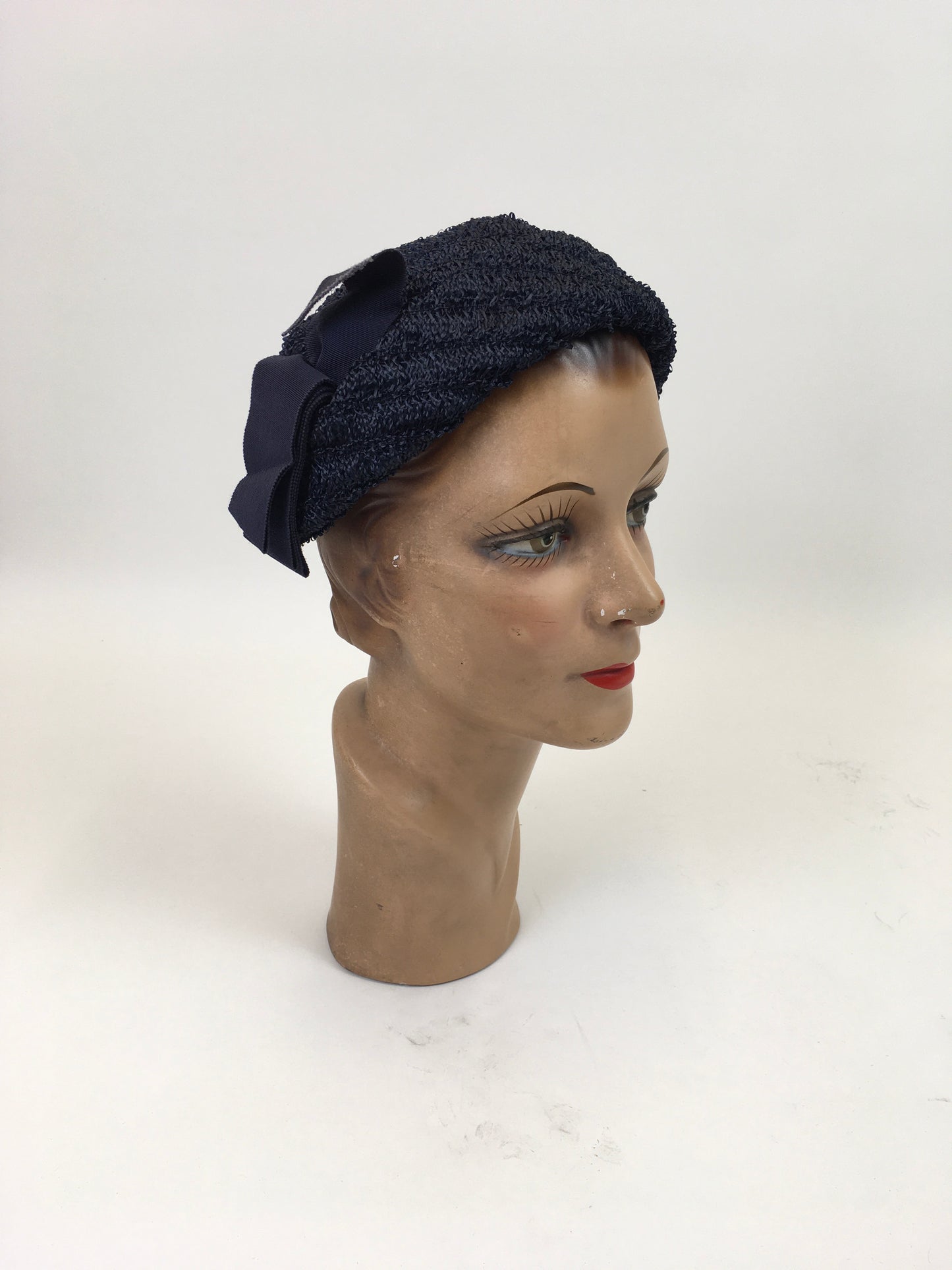 Original 1950’s Darling Raffia Headpiece in Navy - With Grosgrain Banding