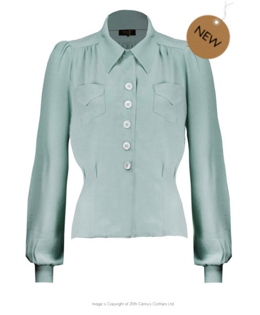 House of Foxy 1940’s Sweetheart Blouse in Duck Egg
