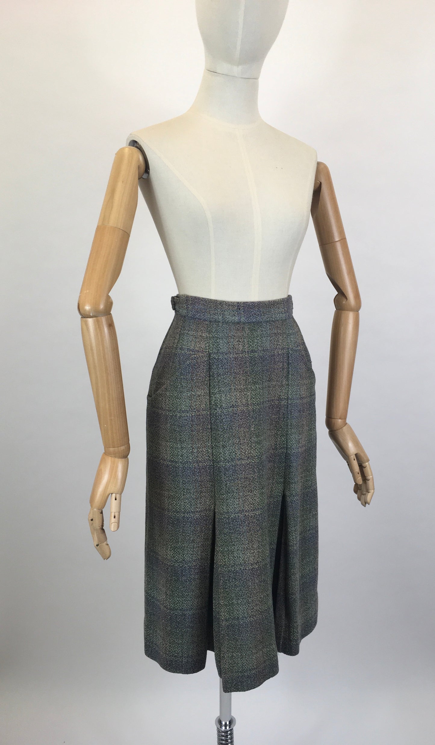 Original Late 1950’s Wool Skirt by ‘ Daks’ - In A Pink, Purple, Green & Blue Tweed