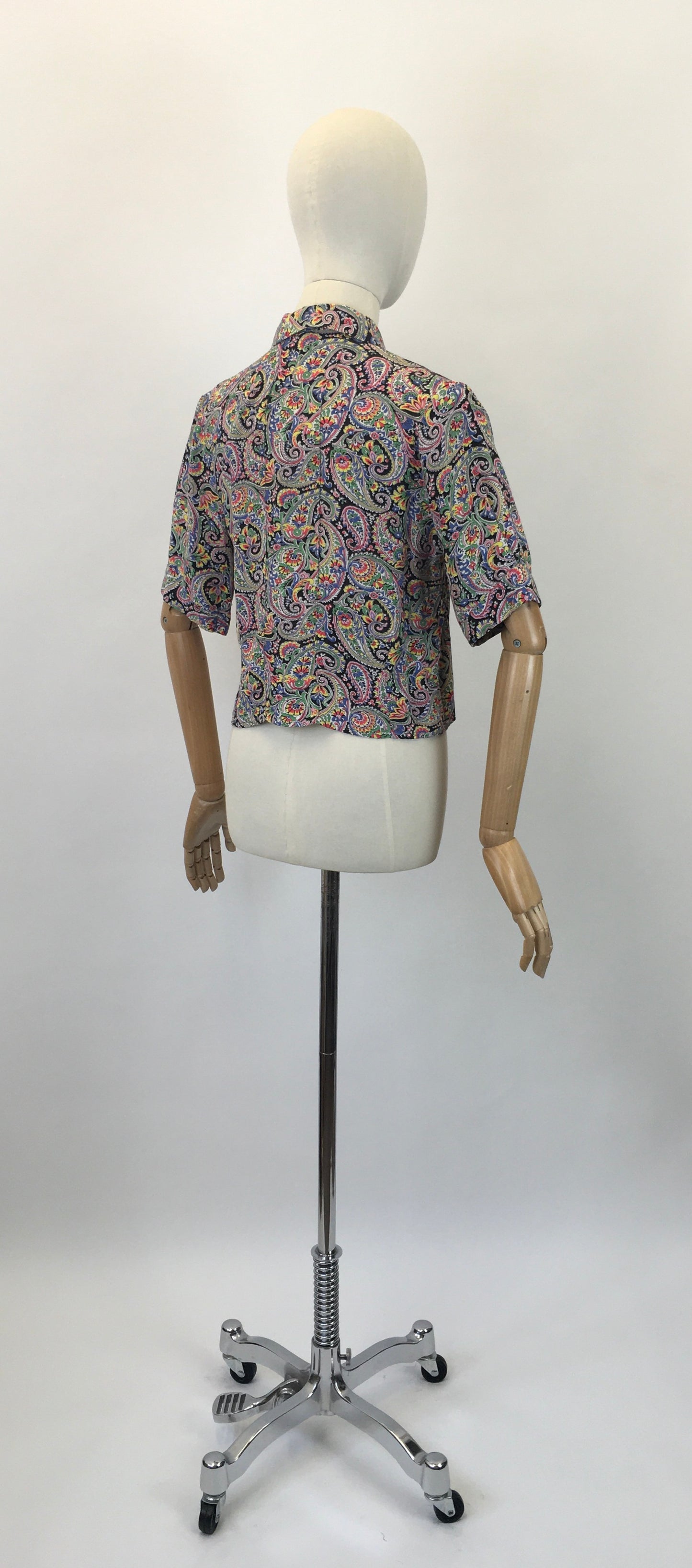 Original 1940's Fabulous Cotton Paisley Print Blouse - In Multi Coloured Brights