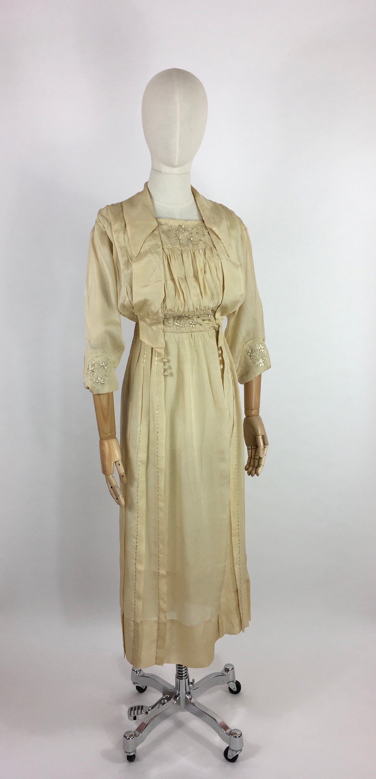 Original Early 1910’s Dress - Made from The Most Beautiful Buttermilk Cream Raw Silk with Exquisite Antique Detailing