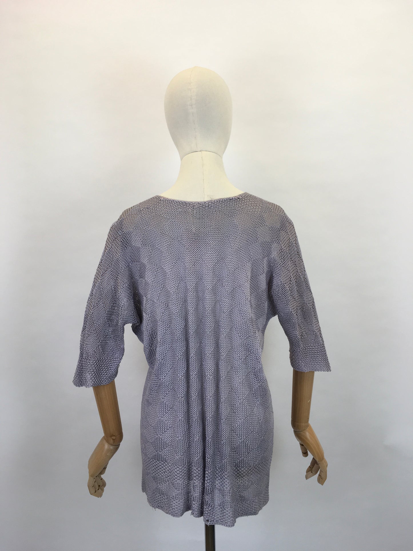 Original 1930s Knitted Tunic in Soft Lavender - Featuring Harlequin Pattern and Shapes Hemline
