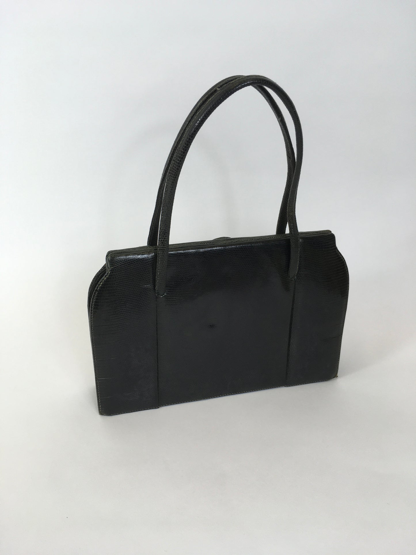 Original Late 1940’s Dark Green Leather Handbag - By ‘ Finnigans Label of London ‘