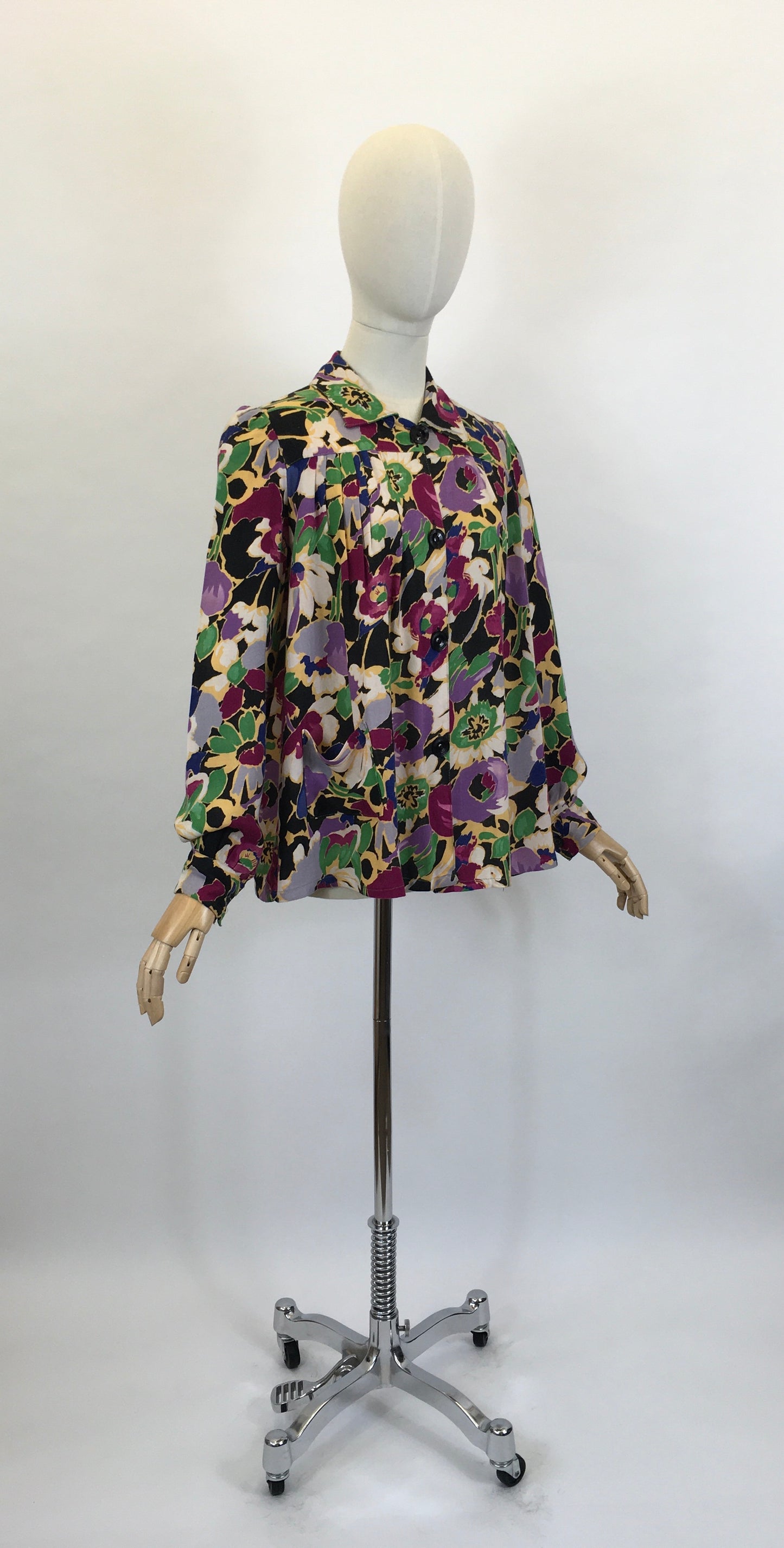 Original 1940’s FABULOUS CC41 Utility Blouse - In A Darling Floral Linen in A Winter Berry Palette