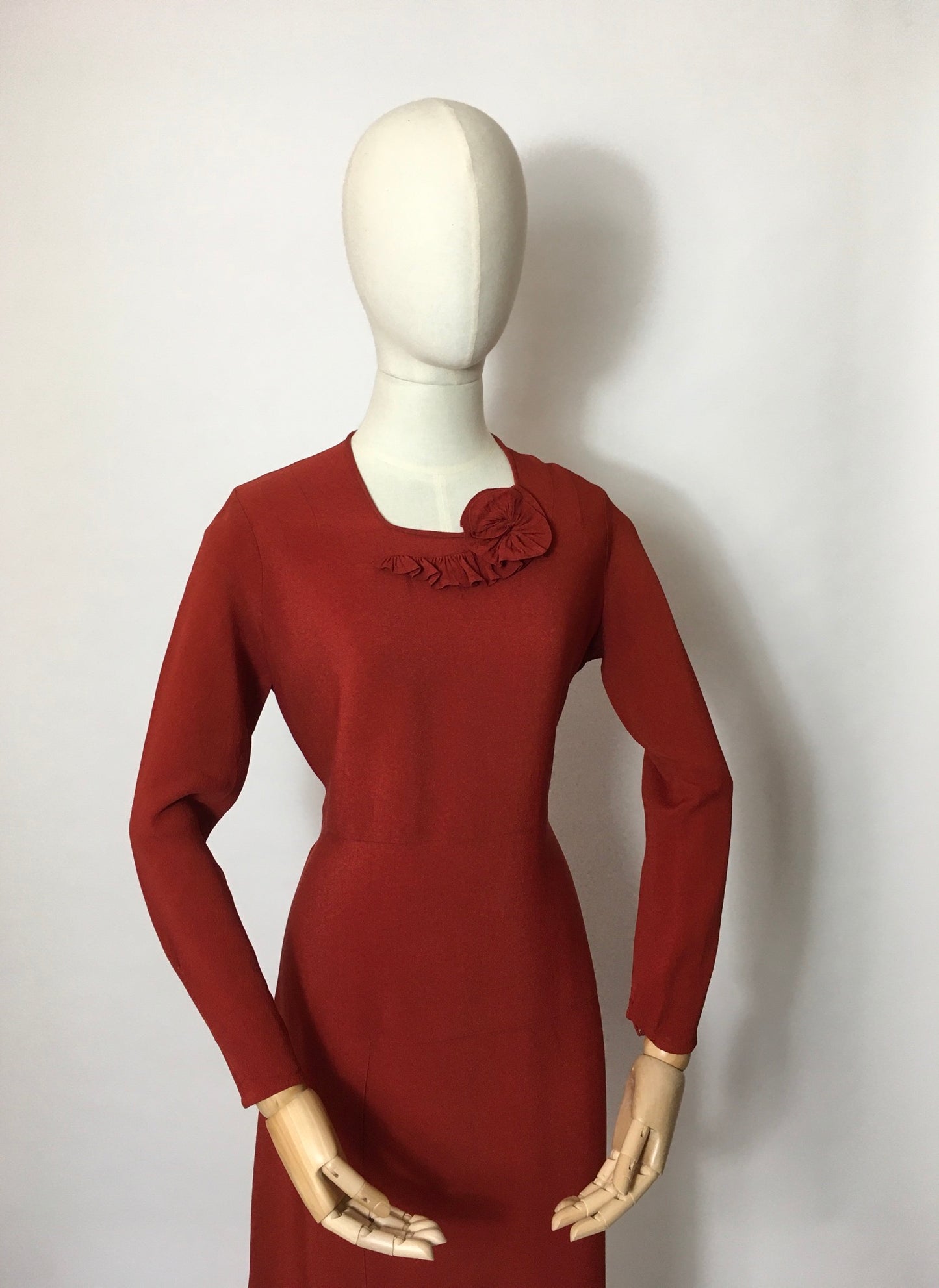 Original 1930’s Day Dress In A Beautiful Rust Crepe - Festival of Vintage Fashion Show Exclusive