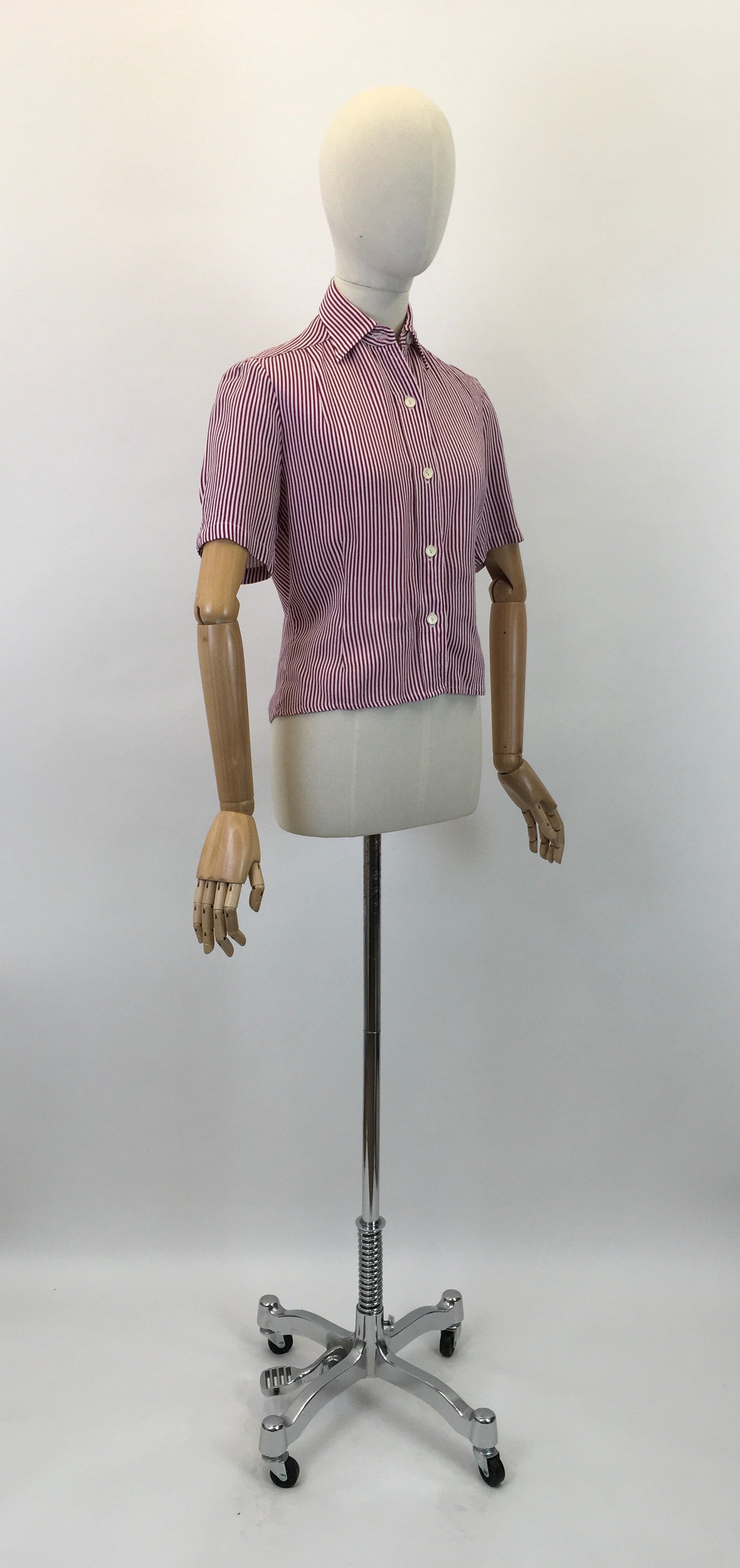 Original 1940's Stunning Utility CC41 Blouse - In Maroon & White Stripe