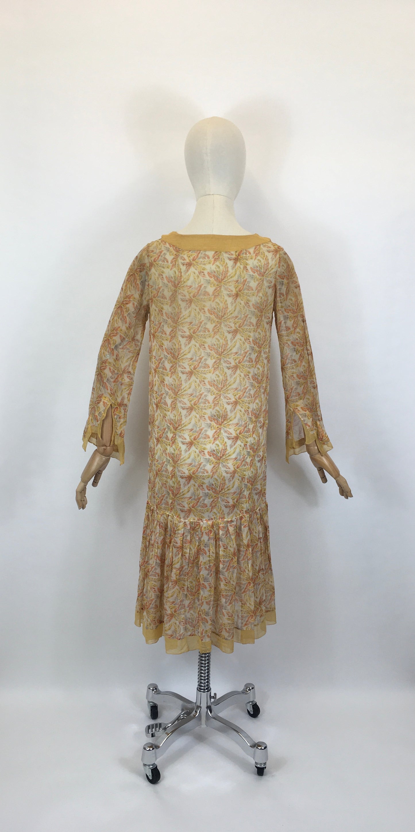 Original 1920’s FABULOUS Cotton Lawn Dress - Flora and Fauna in Buttery Yellows,Soft Oranges and Powdered Greys